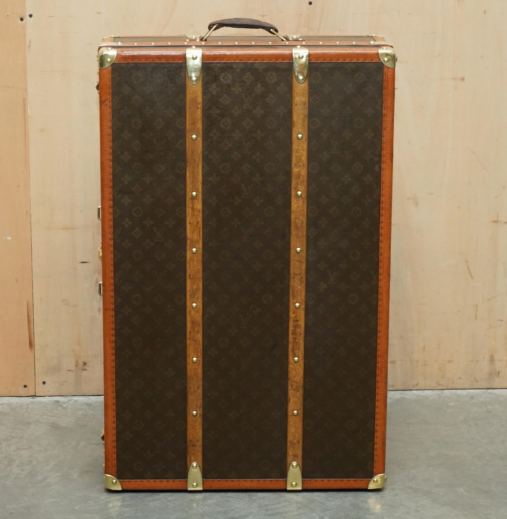 Hand-Crafted FULLY RESTORED ANTiQUE LOUIS VUITTON STAMPED MONOGRAM WARDROBE TRUNK For Sale
