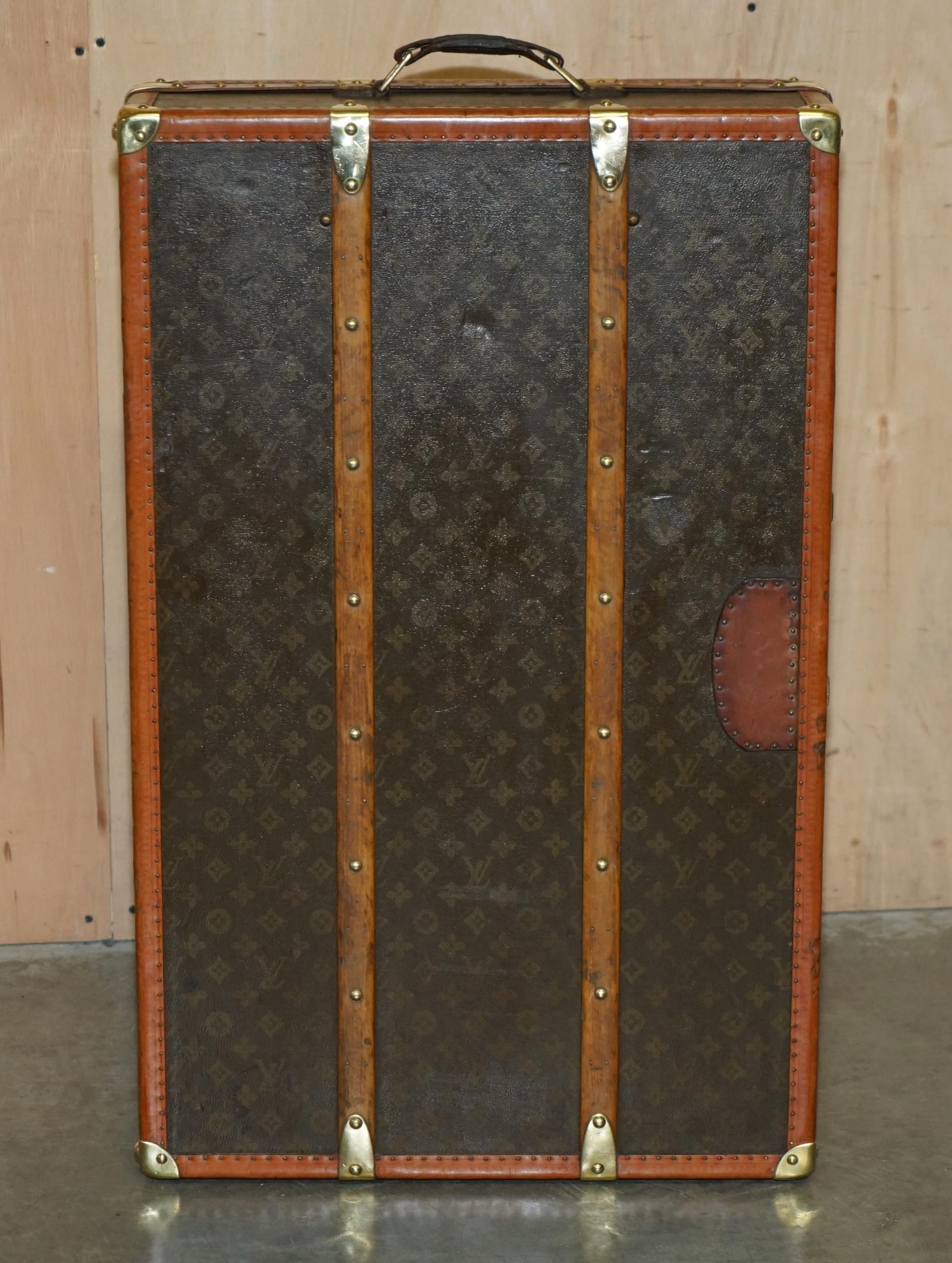 FULLY RESTORED ANTiQUE LOUIS VUITTON STAMPED MONOGRAM WARDROBE TRUNK For Sale 1