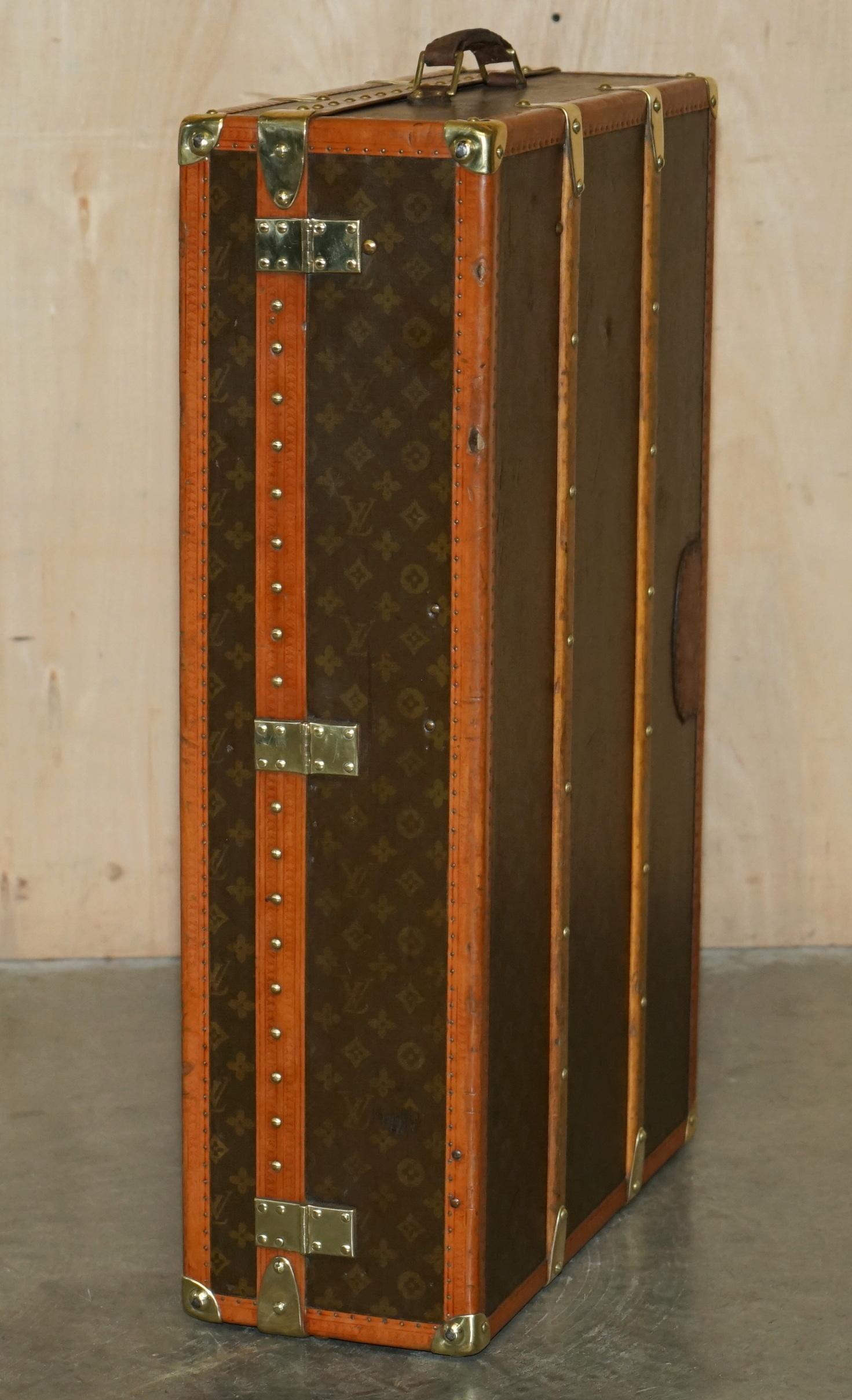 FULLY RESTORED ANTiQUE LOUIS VUITTON STAMPED MONOGRAM WARDROBE TRUNK For Sale 2