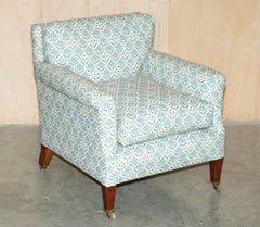 FULLY RESTORED ANTIQUE ORIGINAL HOWARD & SON'S EASY ARMCHAIR IN TiCKING FABRIC