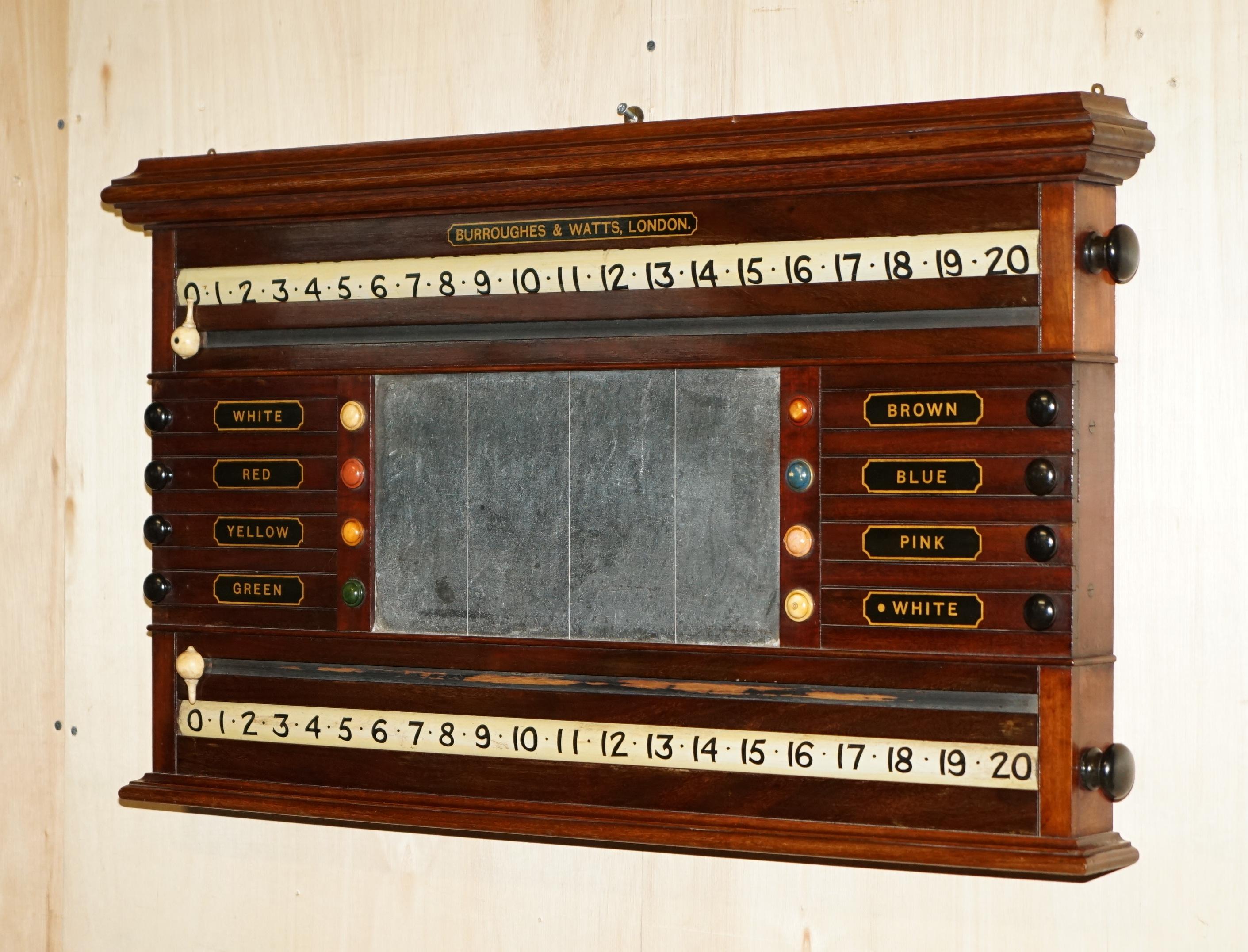 Royal House Antiques

Royal House Antiques is delighted to offer for sale this absolutely exquisite fully restored Burroughes & Watts London Mahogany Snooker scoreboard

A truly stunning example of Victorian Snooker equipment, this piece really