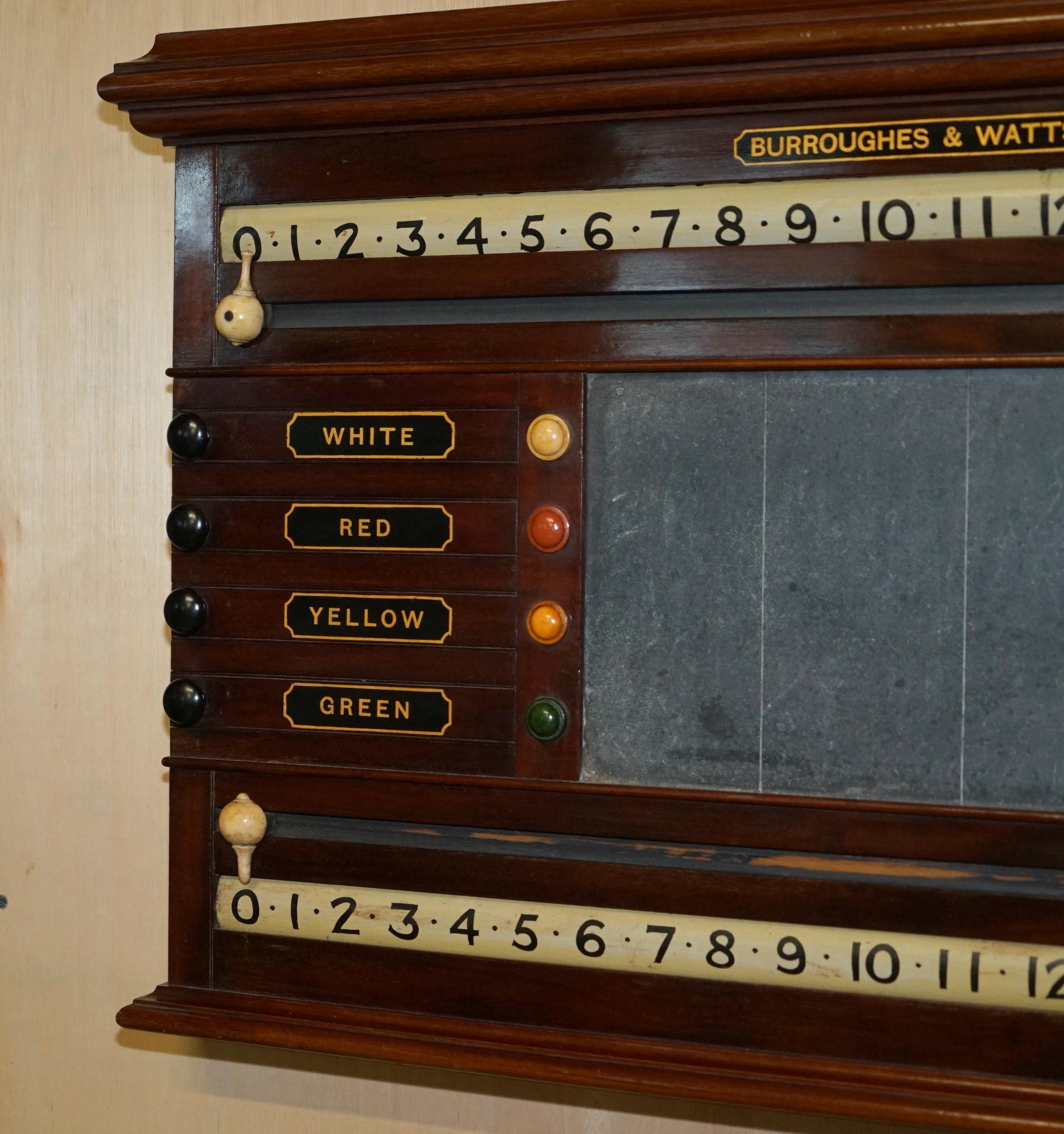 English FULLY RESTORED ANTiQUE VICTORIAN BURROUGHES & WATTS LONDON SNOOKER SCOREBOARD For Sale