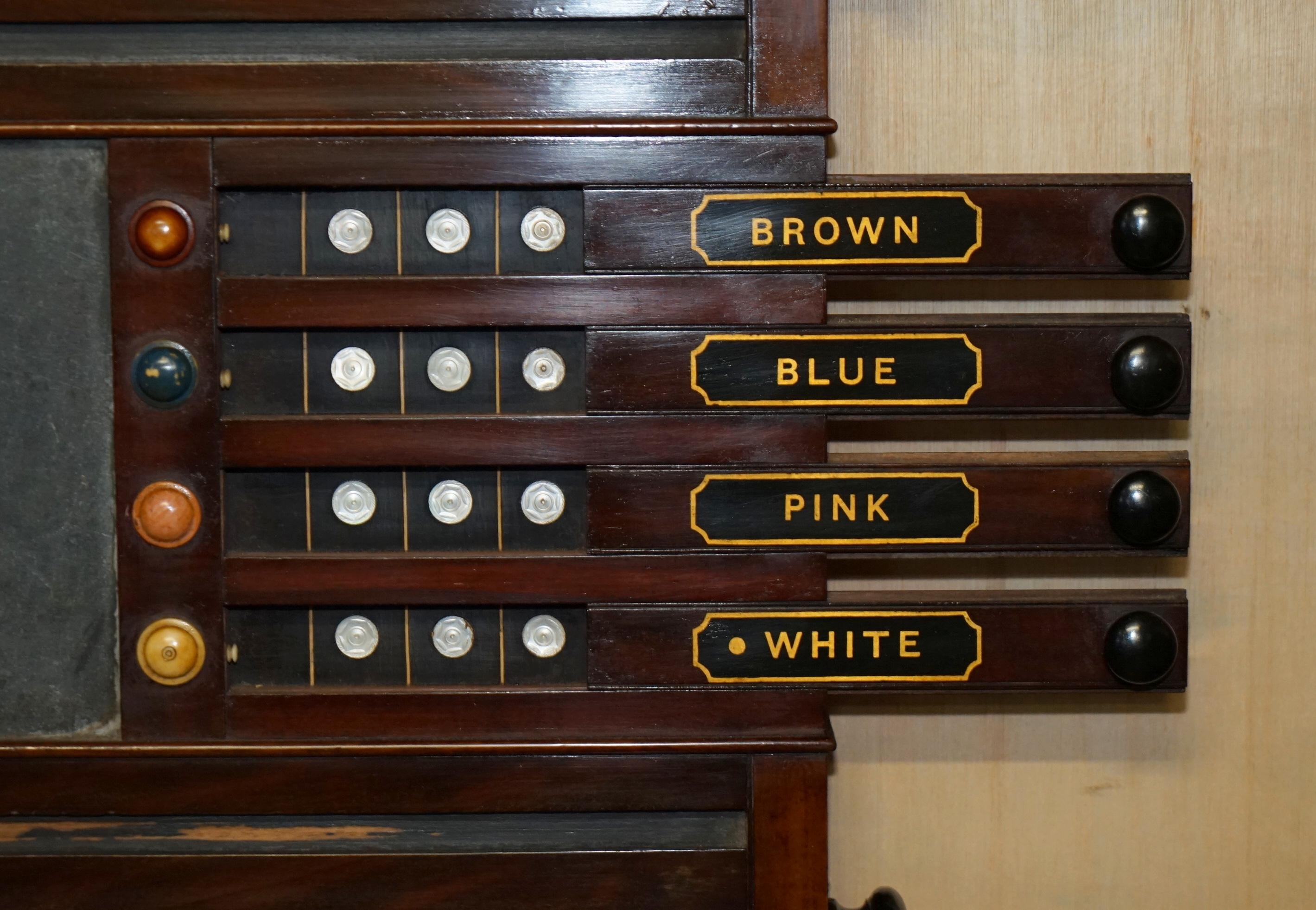 FULLY RESTORED ANTiQUE VICTORIAN BURROUGHES & WATTS LONDON SNOOKER SCOREBOARD For Sale 1