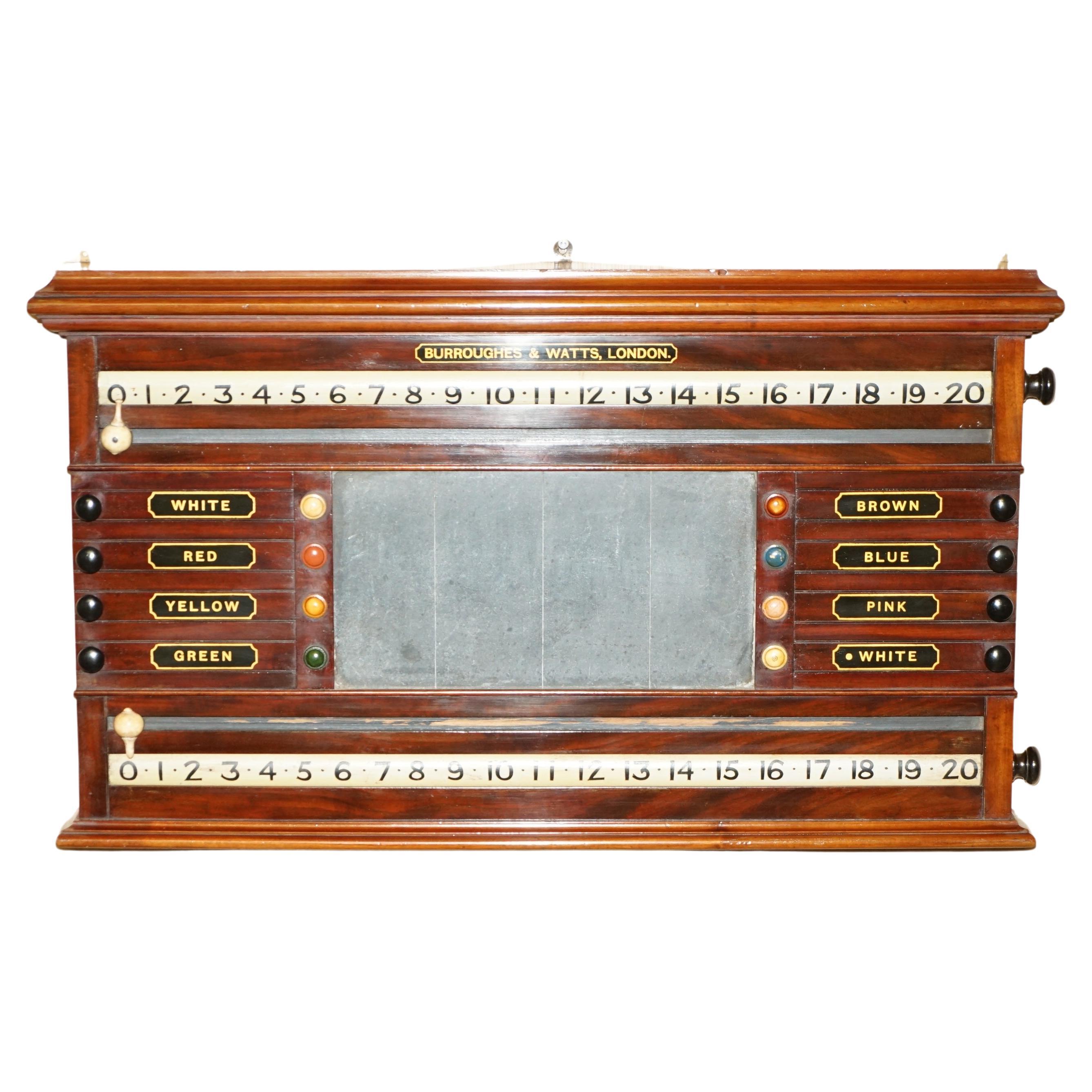 FULLY RESTORED ANTiQUE VICTORIAN BURROUGHES & WATTS LONDON SNOOKER SCOREBOARD For Sale