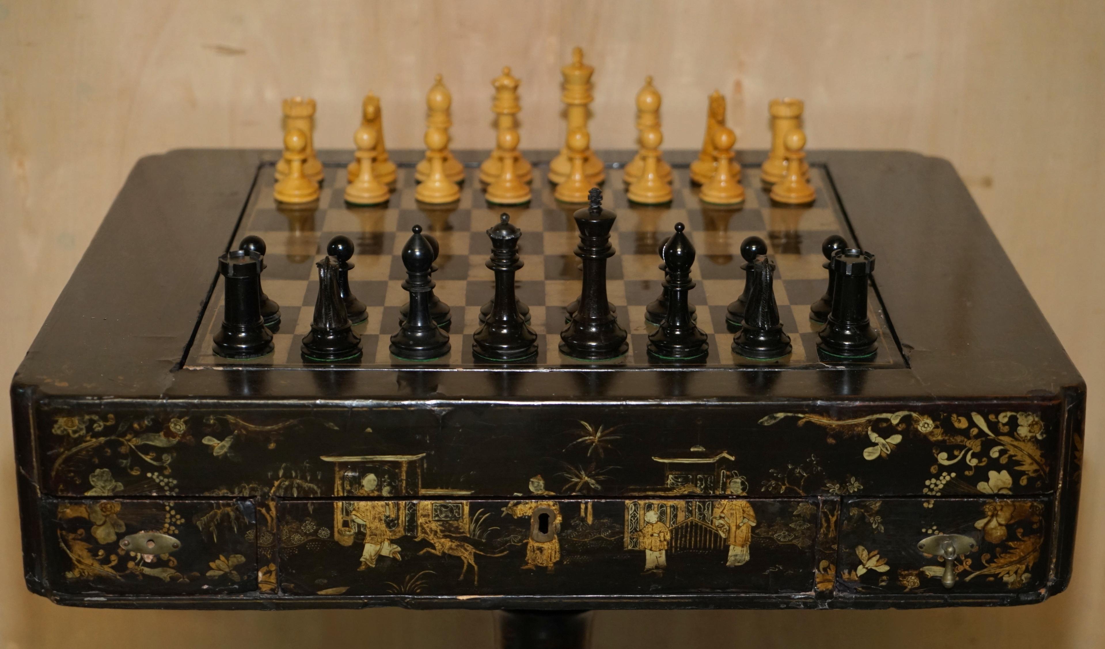 English FULLY RESTORED ANTIQUE VICTORIAN JAQUES STAUNTON WEiGHTED CHESS PIECES SET