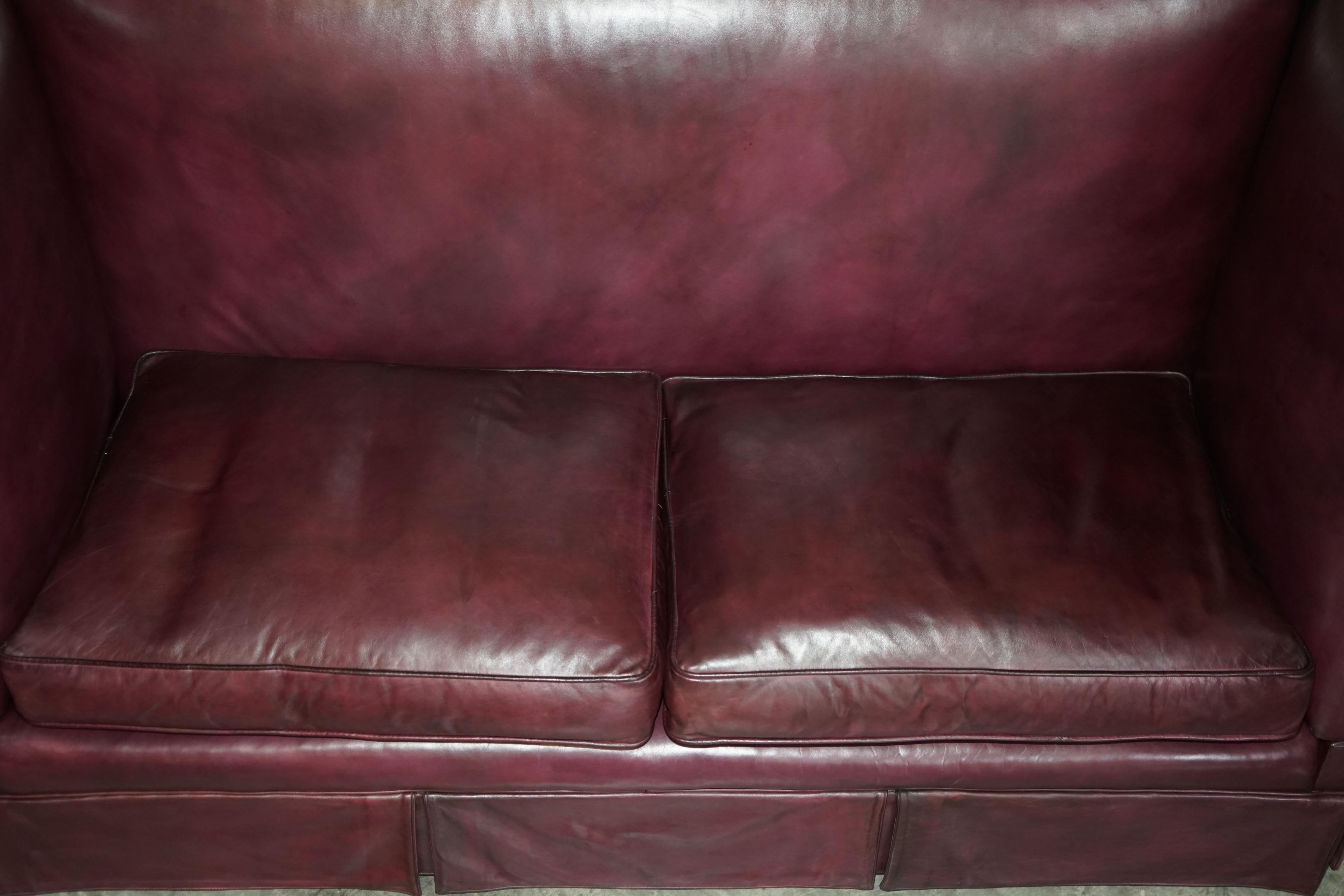 Fully Restored Antique Victorian Oxblood Knoll Sofa Feather Filled Cushions For Sale 3