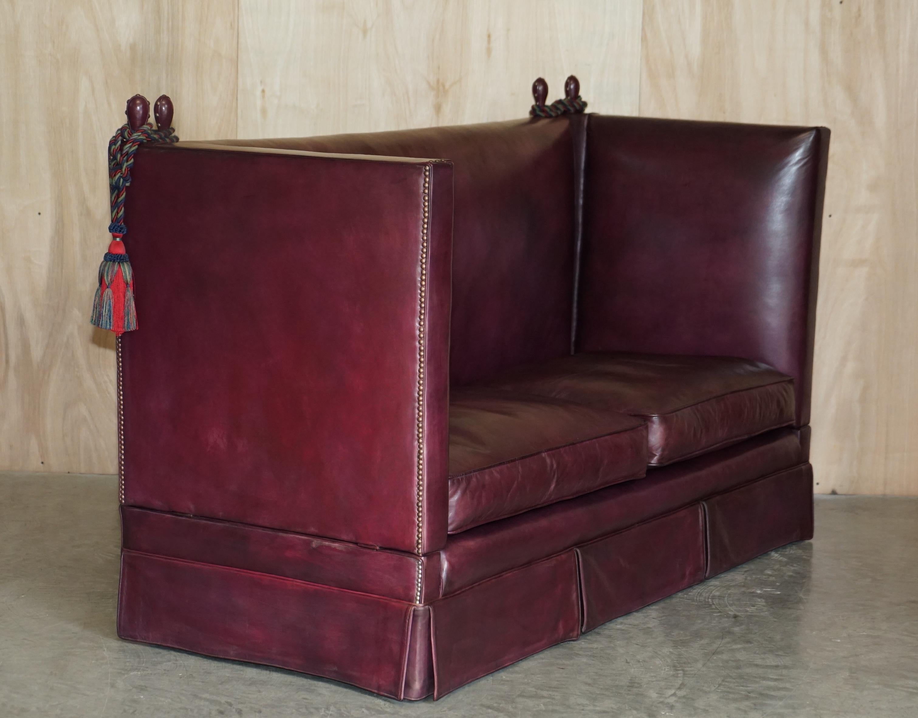 Fully Restored Antique Victorian Oxblood Knoll Sofa Feather Filled Cushions For Sale 7