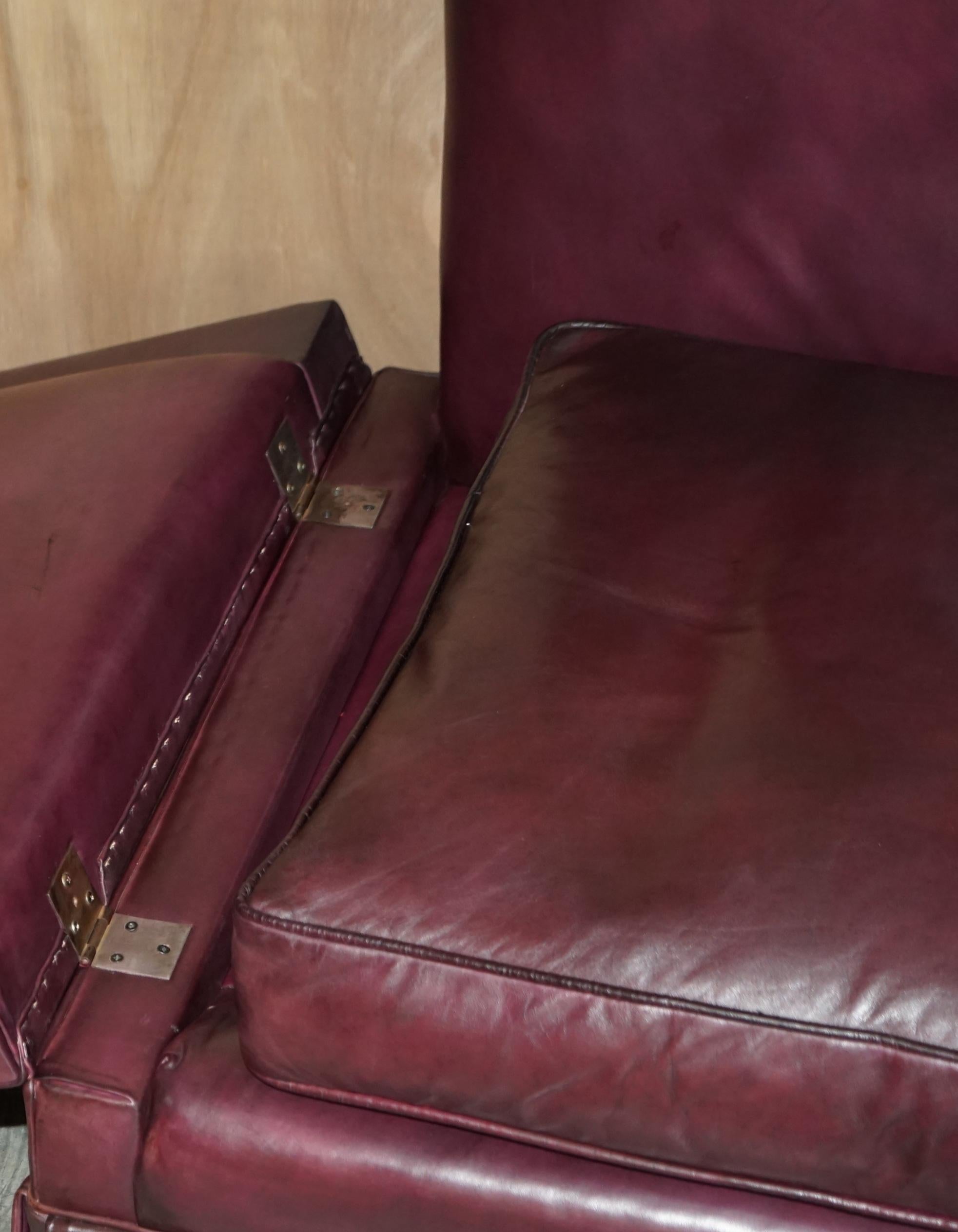 Fully Restored Antique Victorian Oxblood Knoll Sofa Feather Filled Cushions For Sale 9