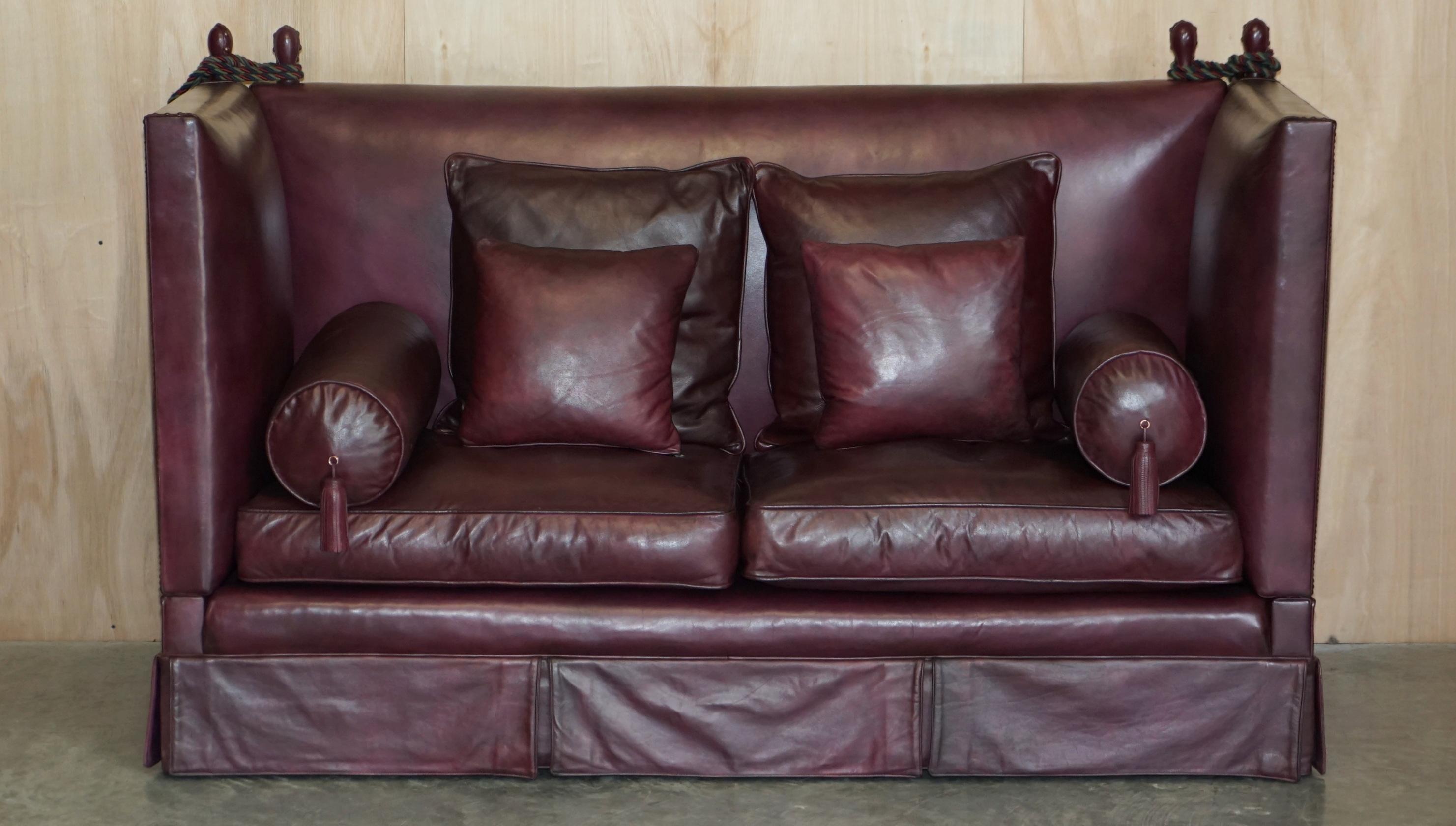 We are delighted to offer for sale this original Victorian circa 1860-1880 fully restored oxblood leather Knoll sofa with overstuff feather filled cushions.

This sofa was fully restored around 2-3 years ago from top to bottom including the