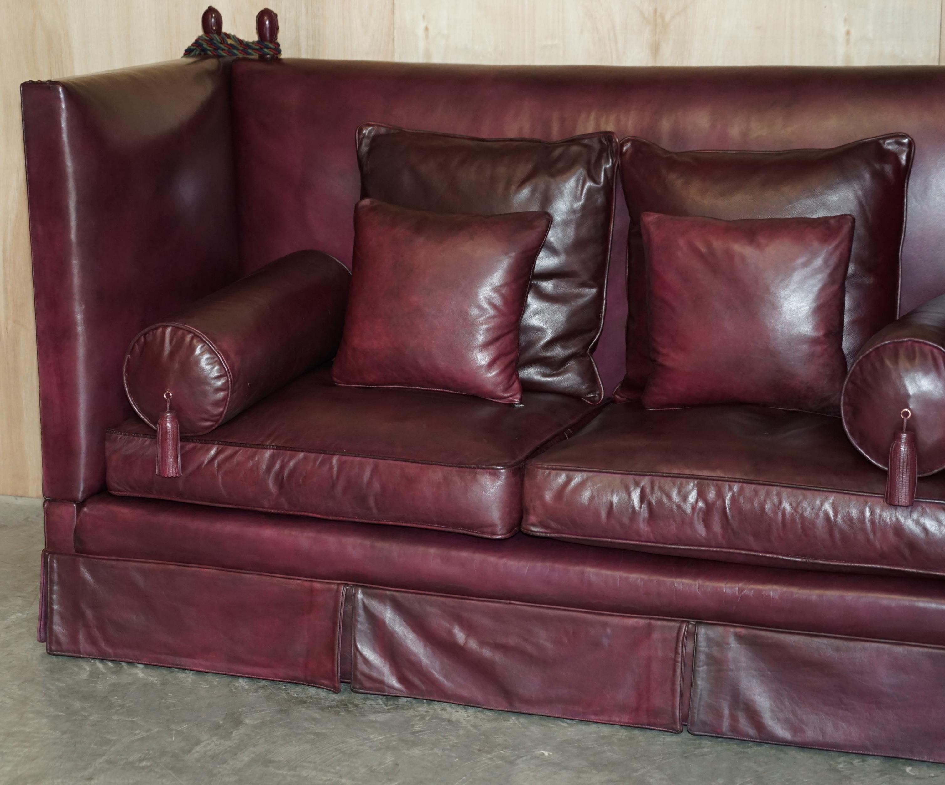 High Victorian Fully Restored Antique Victorian Oxblood Knoll Sofa Feather Filled Cushions For Sale