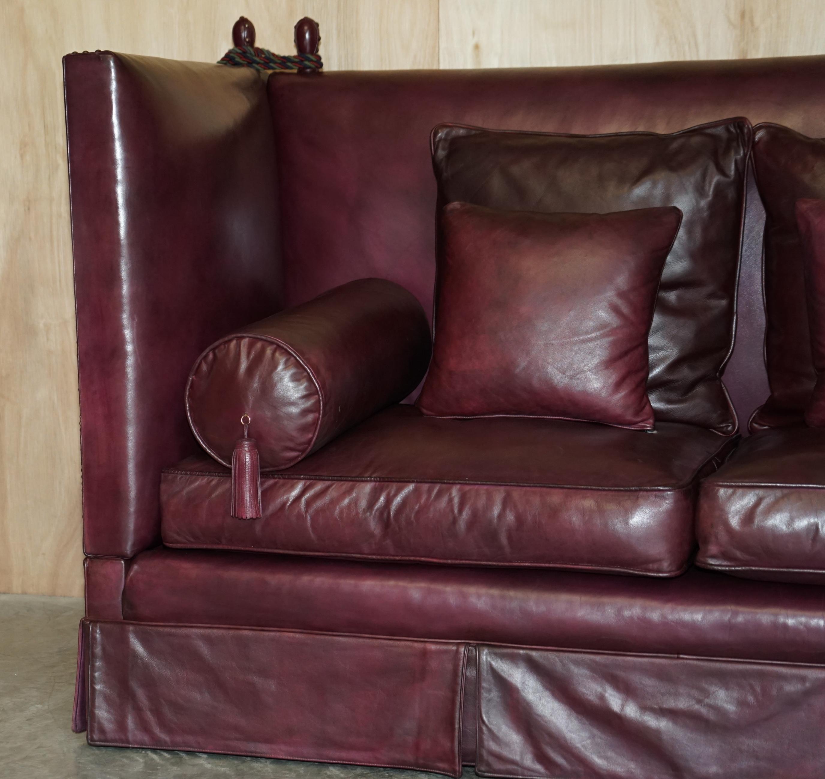 Hand-Crafted Fully Restored Antique Victorian Oxblood Knoll Sofa Feather Filled Cushions For Sale