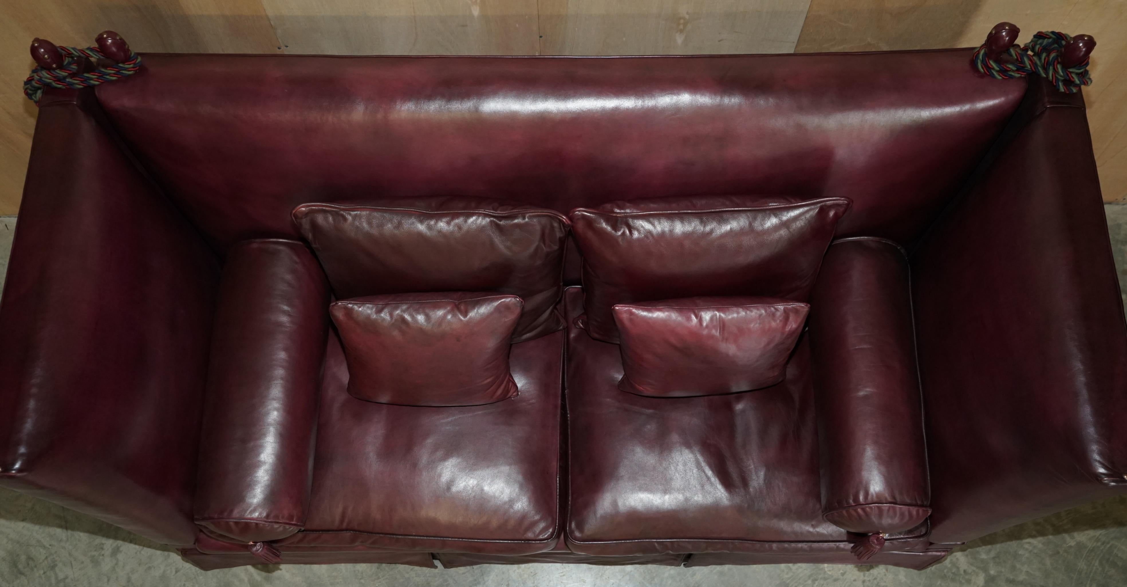 Leather Fully Restored Antique Victorian Oxblood Knoll Sofa Feather Filled Cushions For Sale
