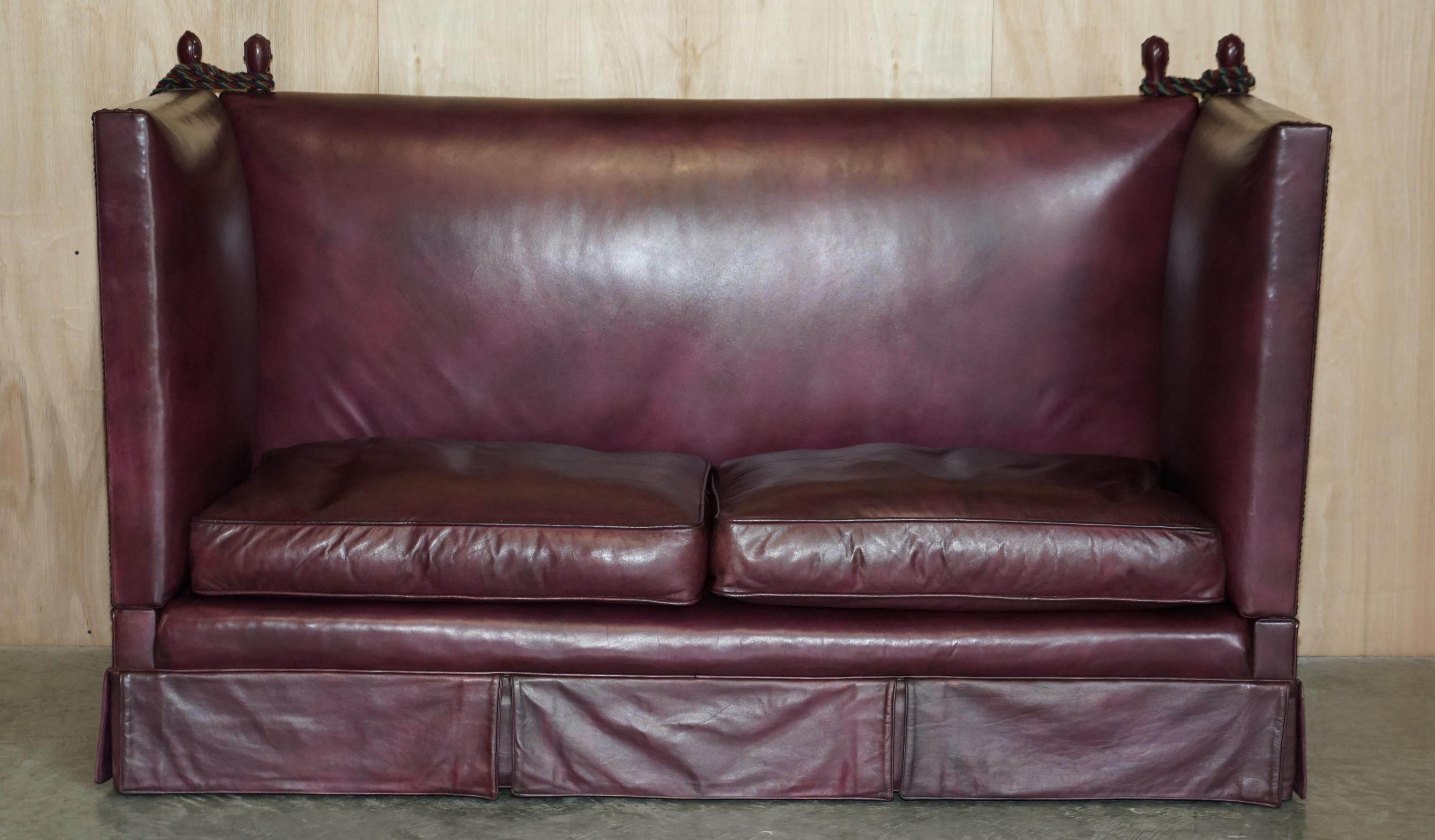Fully Restored Antique Victorian Oxblood Knoll Sofa Feather Filled Cushions For Sale 1