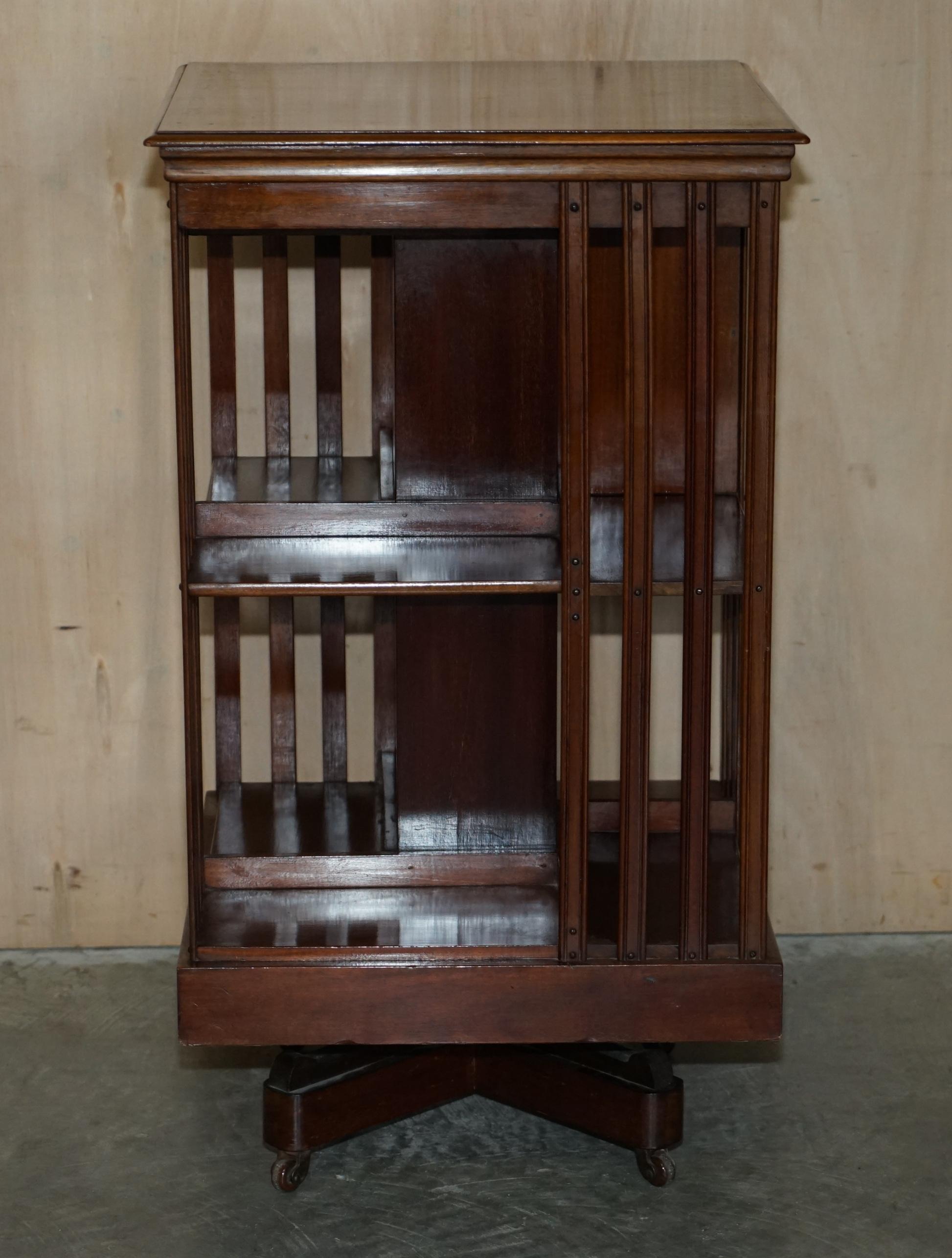 Fully Restored Antique Victorian Walnut Revolving Bookcase Book Table Drawers For Sale 7