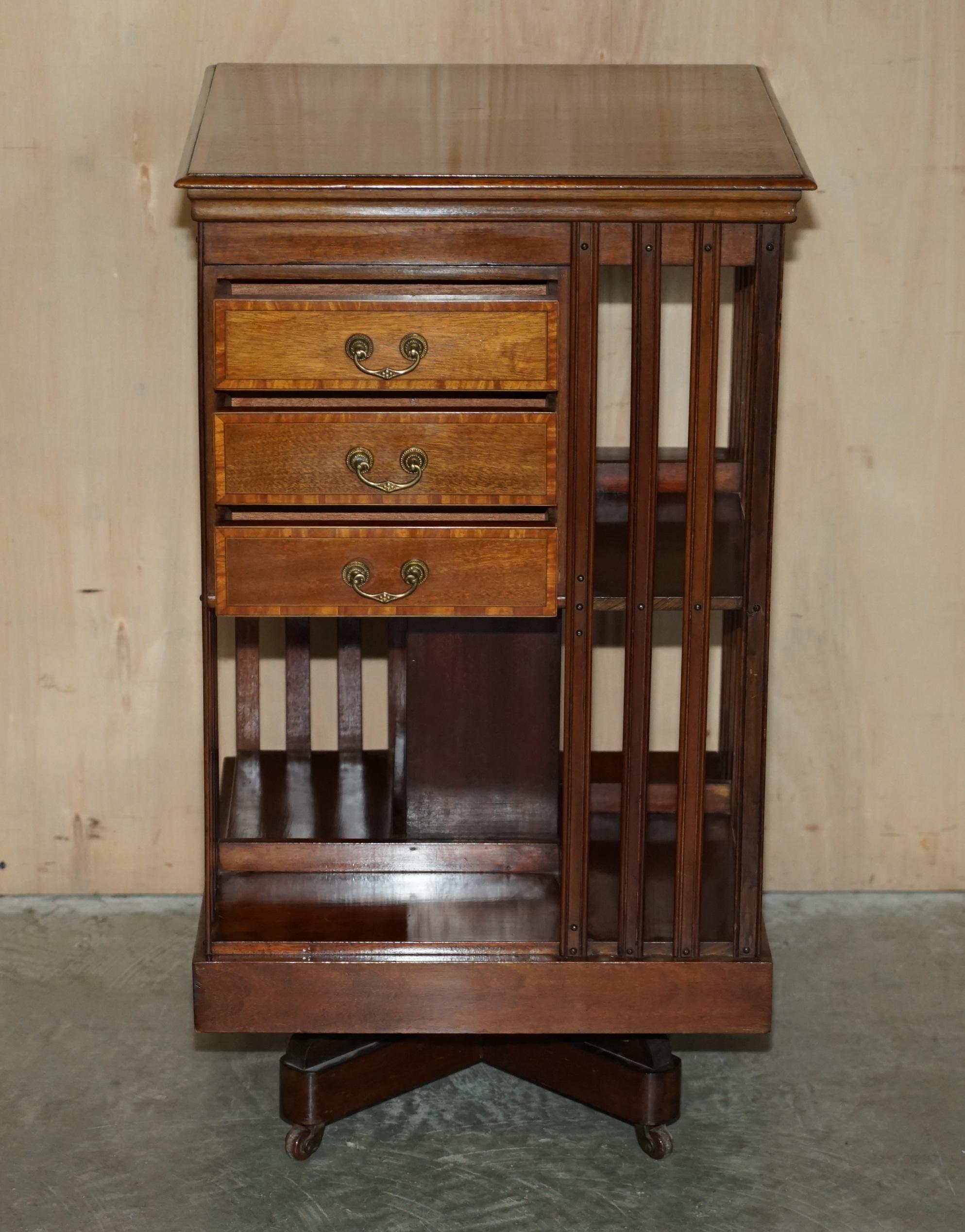 Fully Restored Antique Victorian Walnut Revolving Bookcase Book Table Drawers For Sale 10