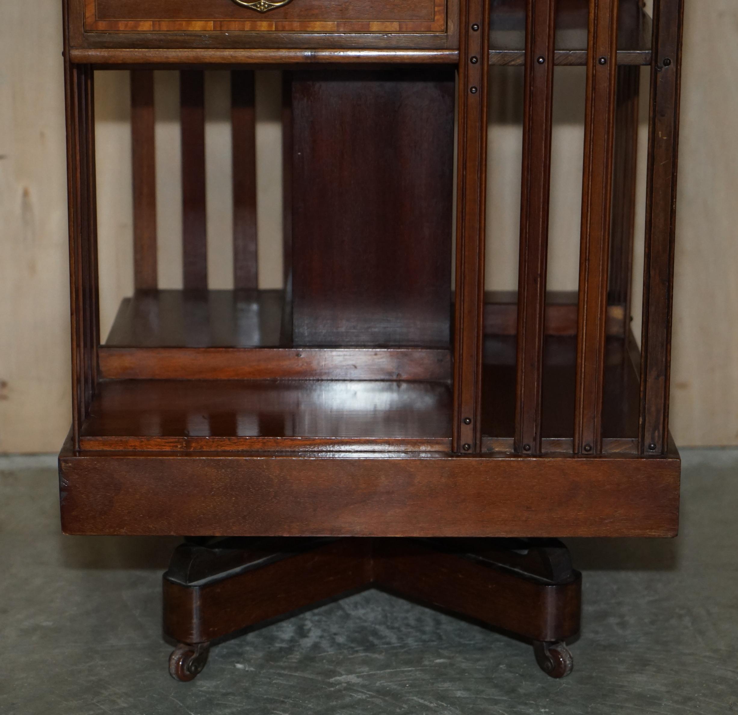 Hand-Crafted Fully Restored Antique Victorian Walnut Revolving Bookcase Book Table Drawers For Sale