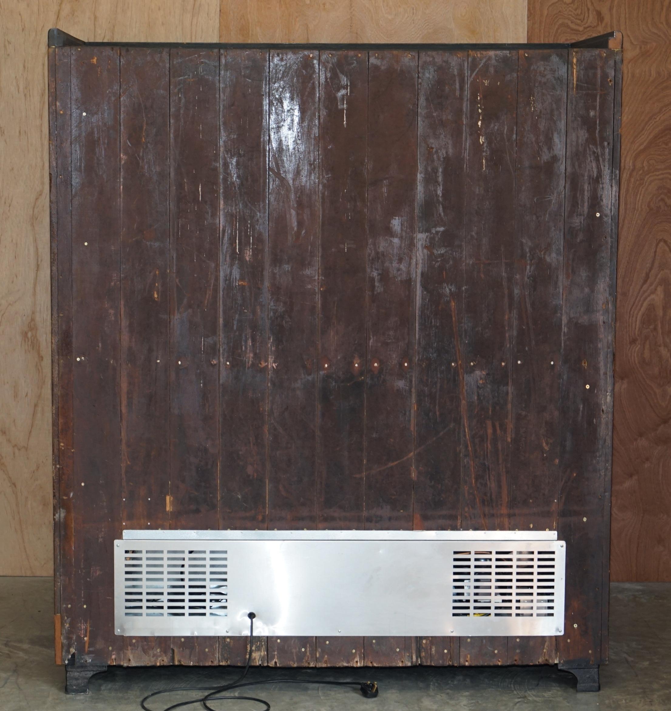 Fully Restored Argentinian Antique Oak Fridge Brand New Refrigeration System 7