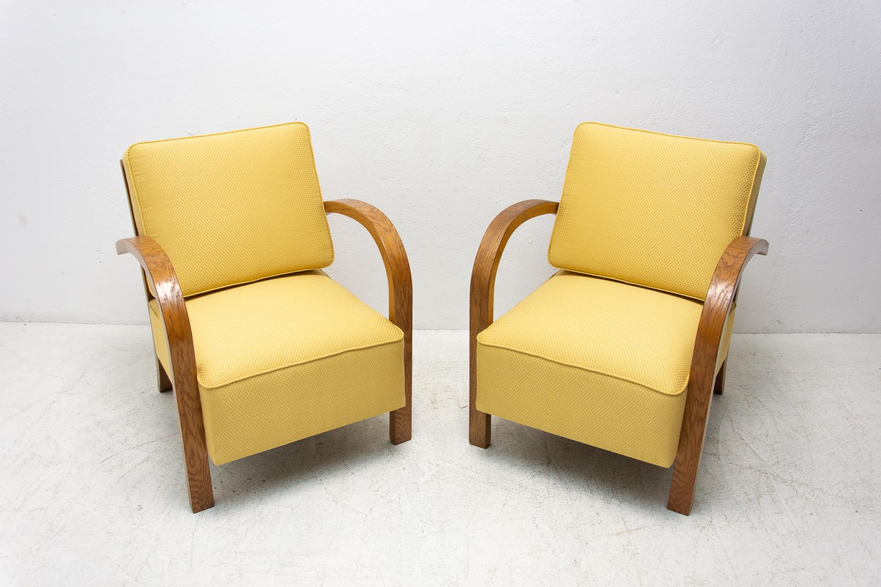 Czech Fully Restored Art Deco Beechwood Armchairs, 1930's, Bohemia, Set of 2