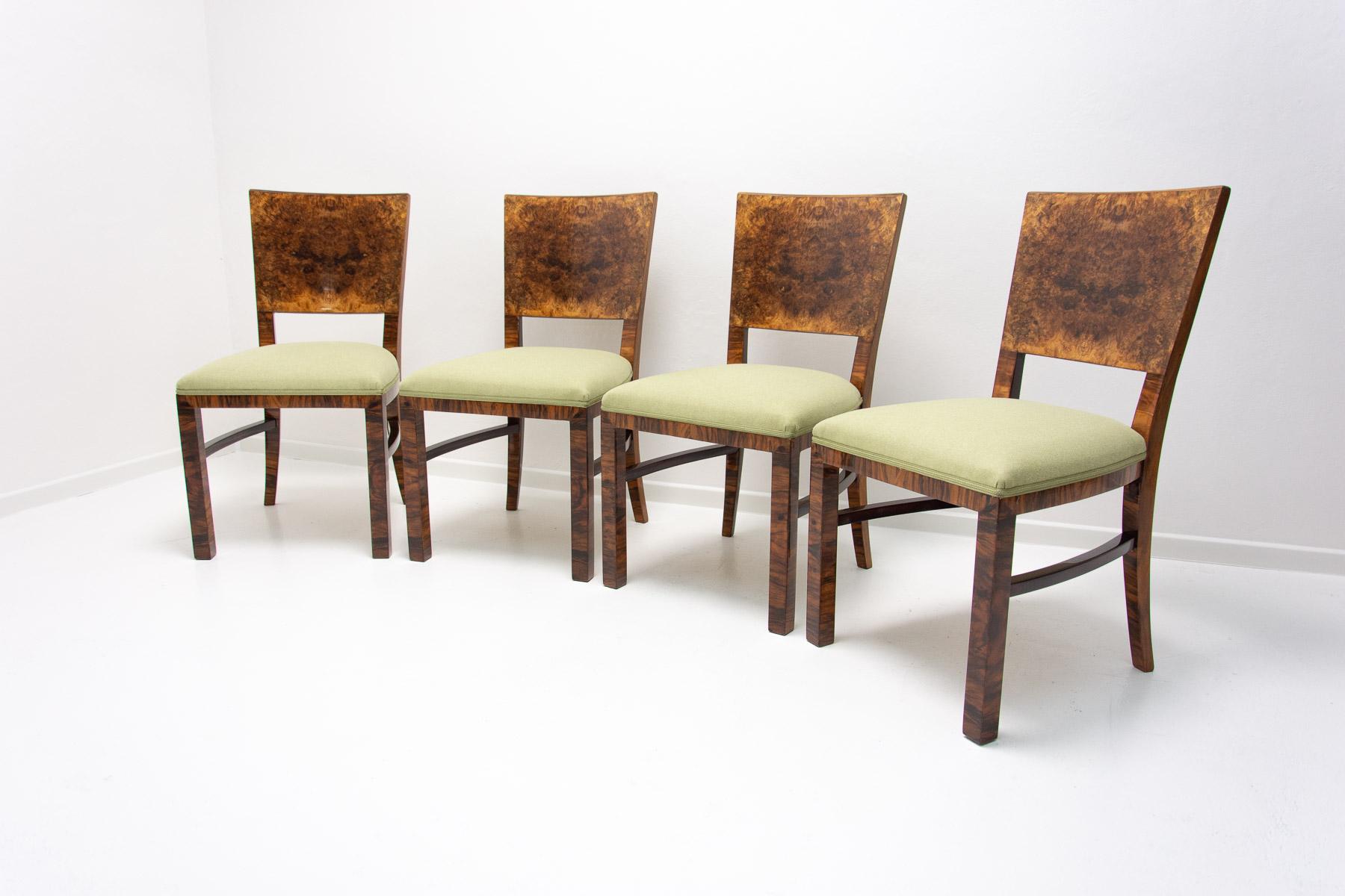 Fabric  Fully restored Art Deco dining chairs, 1930´s, Czechoslovakia