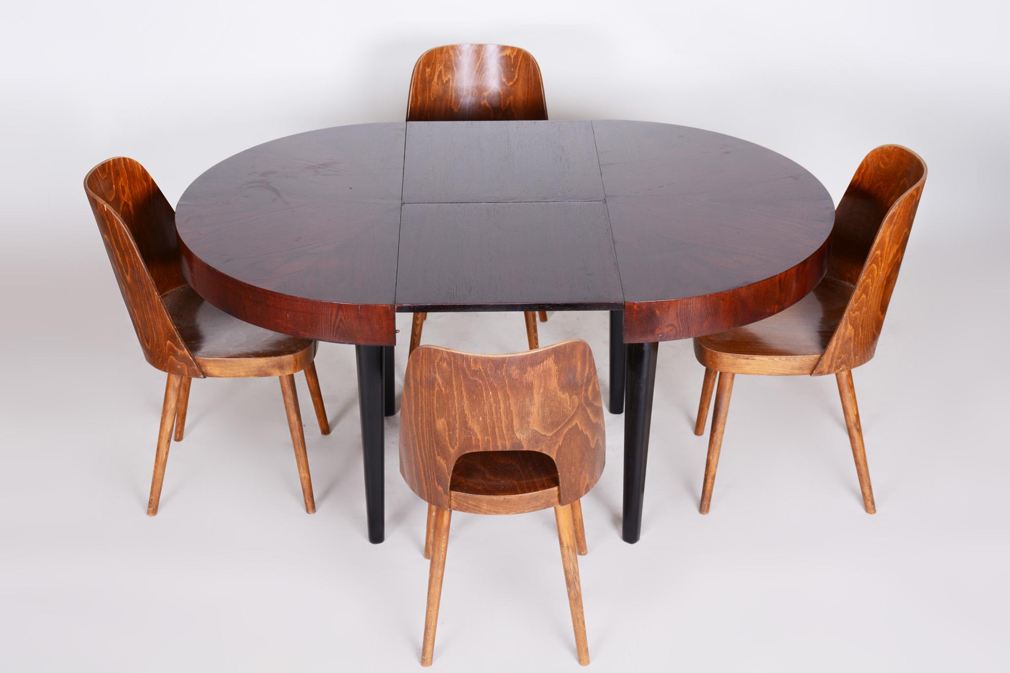 Fully Restored Art Deco Dining Table Made in the 1940s in Czechia, Beech and Oak 8