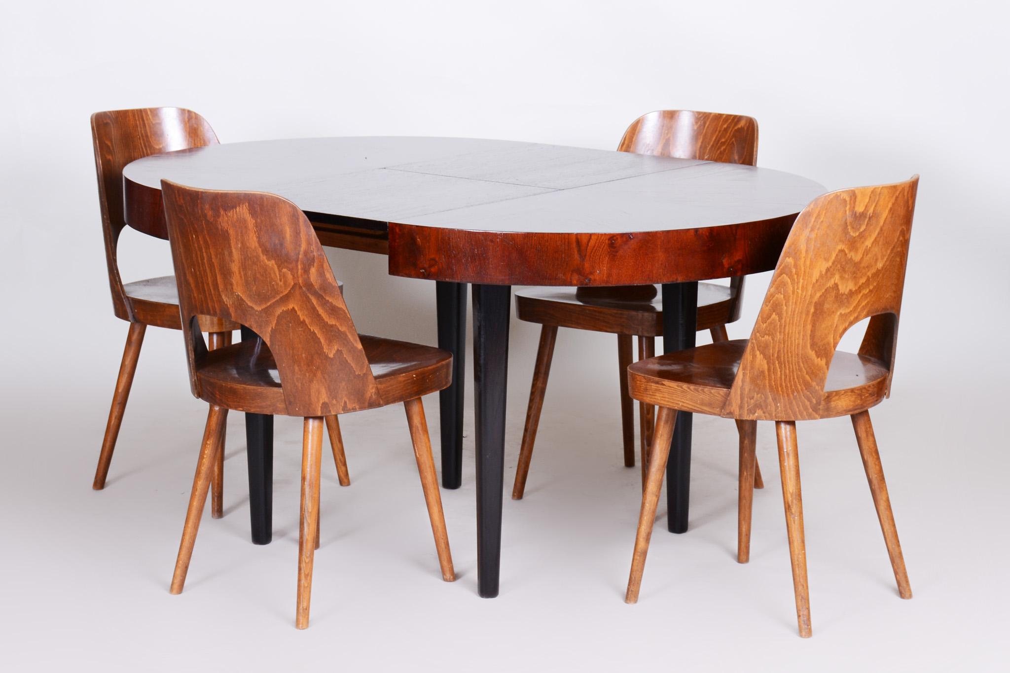 Fully Restored Art Deco Dining Table Made in the 1940s in Czechia, Beech and Oak 9