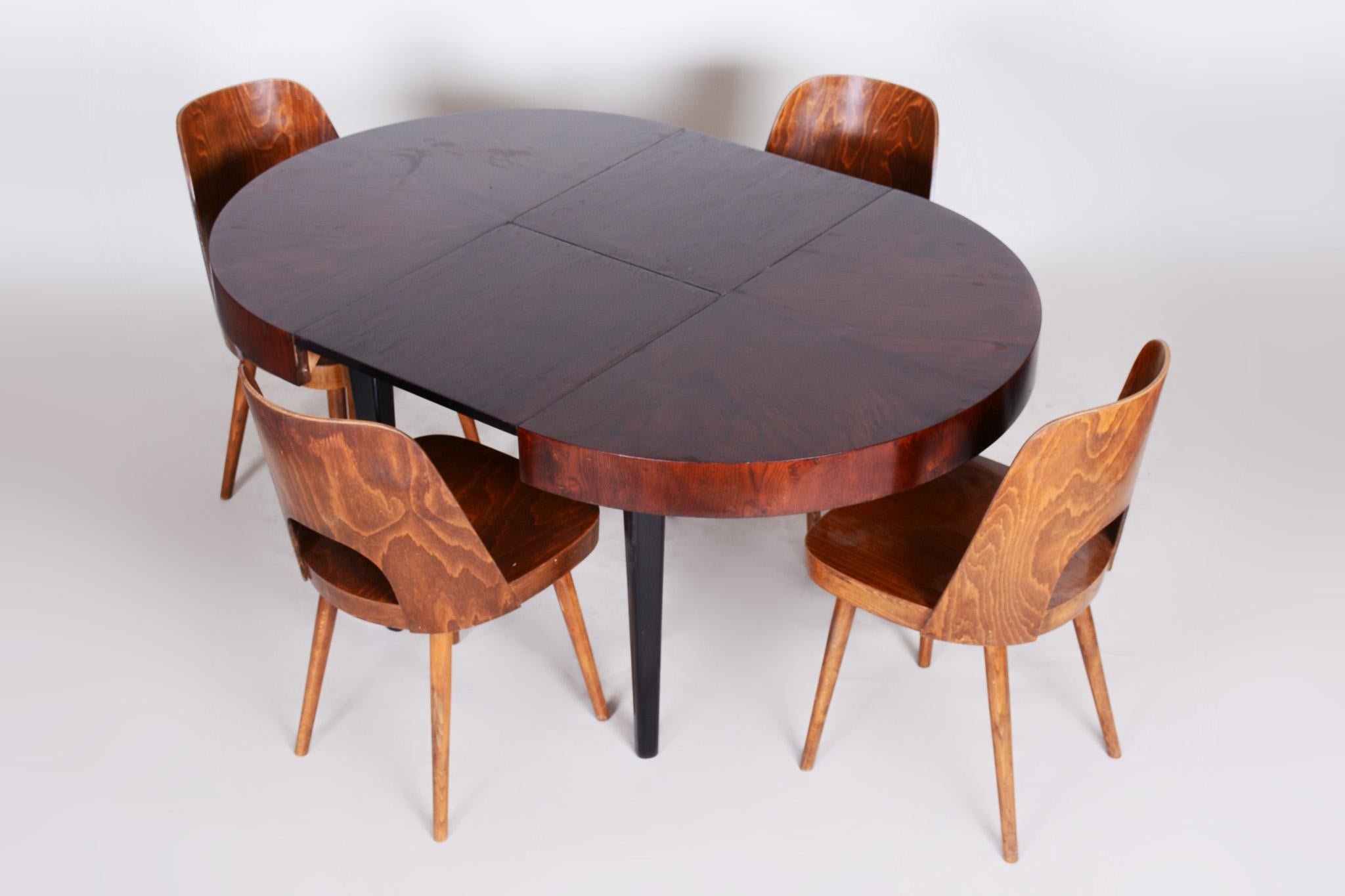 Fully Restored Art Deco Dining Table Made in the 1940s in Czechia, Beech and Oak 10