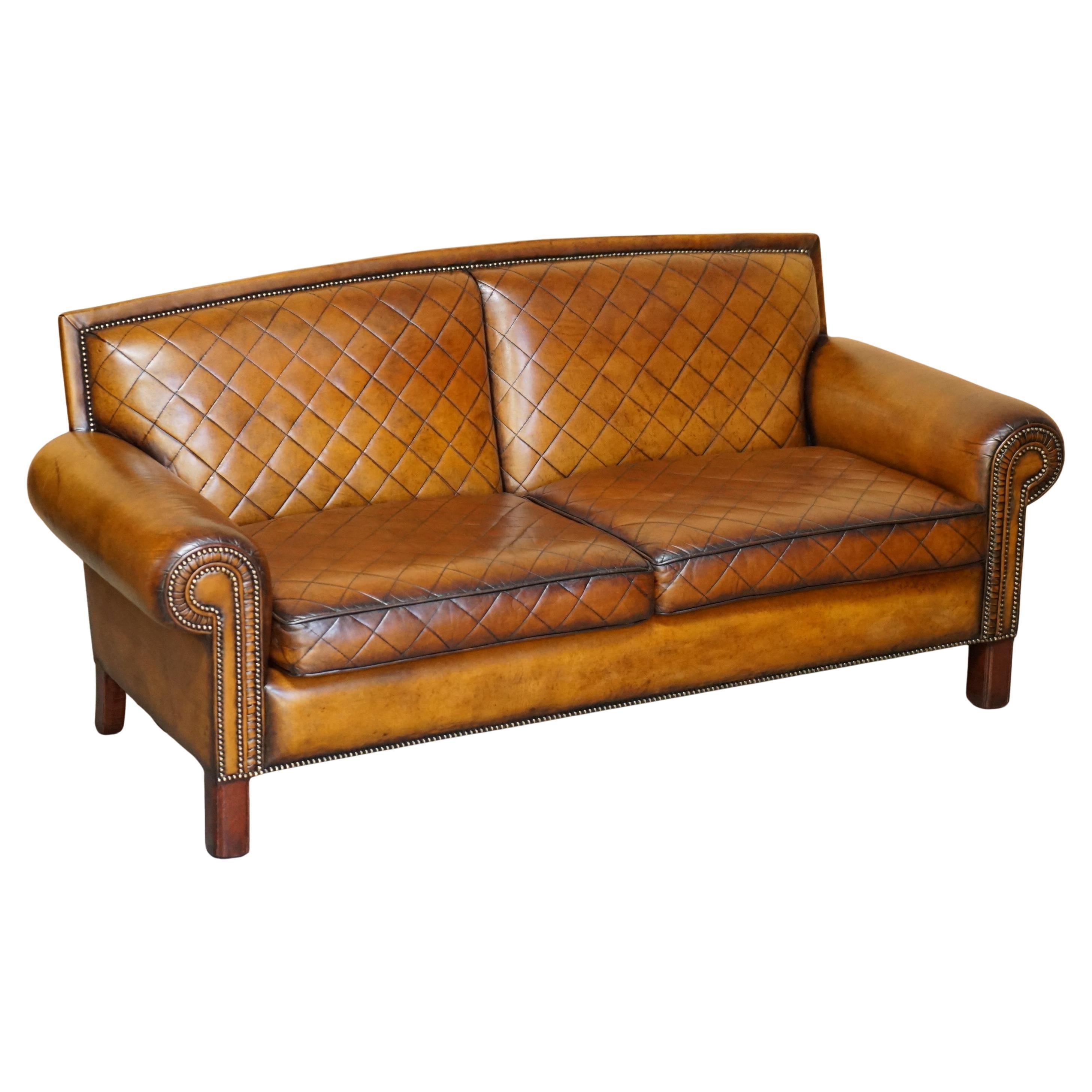 FULLY RESTORED ART DECO STYLE HAND DYED BRoWN LEATHER MUSTANG CAR SEAT SOFA For Sale
