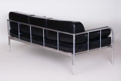 Sofá Bauhaus de cuero y cromo totalmente restaurado de Vichr a Spol, Chequia, años 30