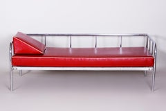 Sofá Bauhaus de cuero y cromo totalmente restaurado de Vichr a Spol, Chequia, años 30