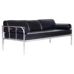 Fully Restored Bauhaus Leather and Chrome Sofa by Vichr a Spol, 1930s Czechia