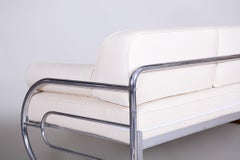 Fully Restored Bauhaus White Leather Tubular Chrome Sofa by Robert Slezák, 1930s