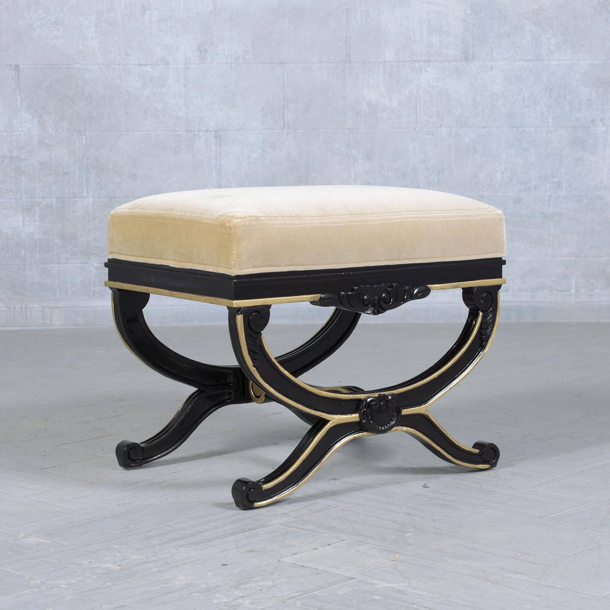 Fully Restored Beige Mohair Velvet 1970s Vintage Regency Style Benches 3
