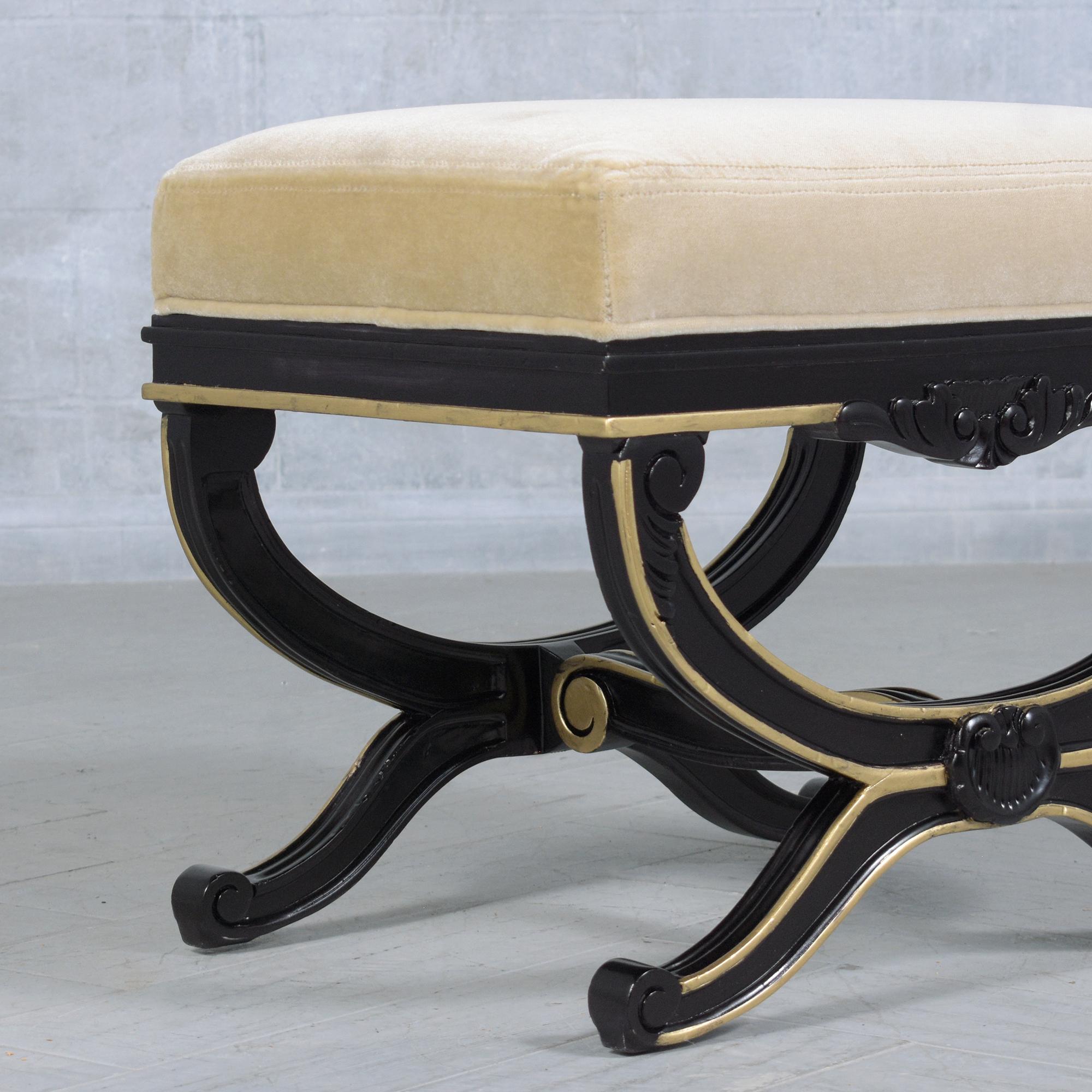 Fully Restored Beige Mohair Velvet 1970s Vintage Regency Style Benches 4