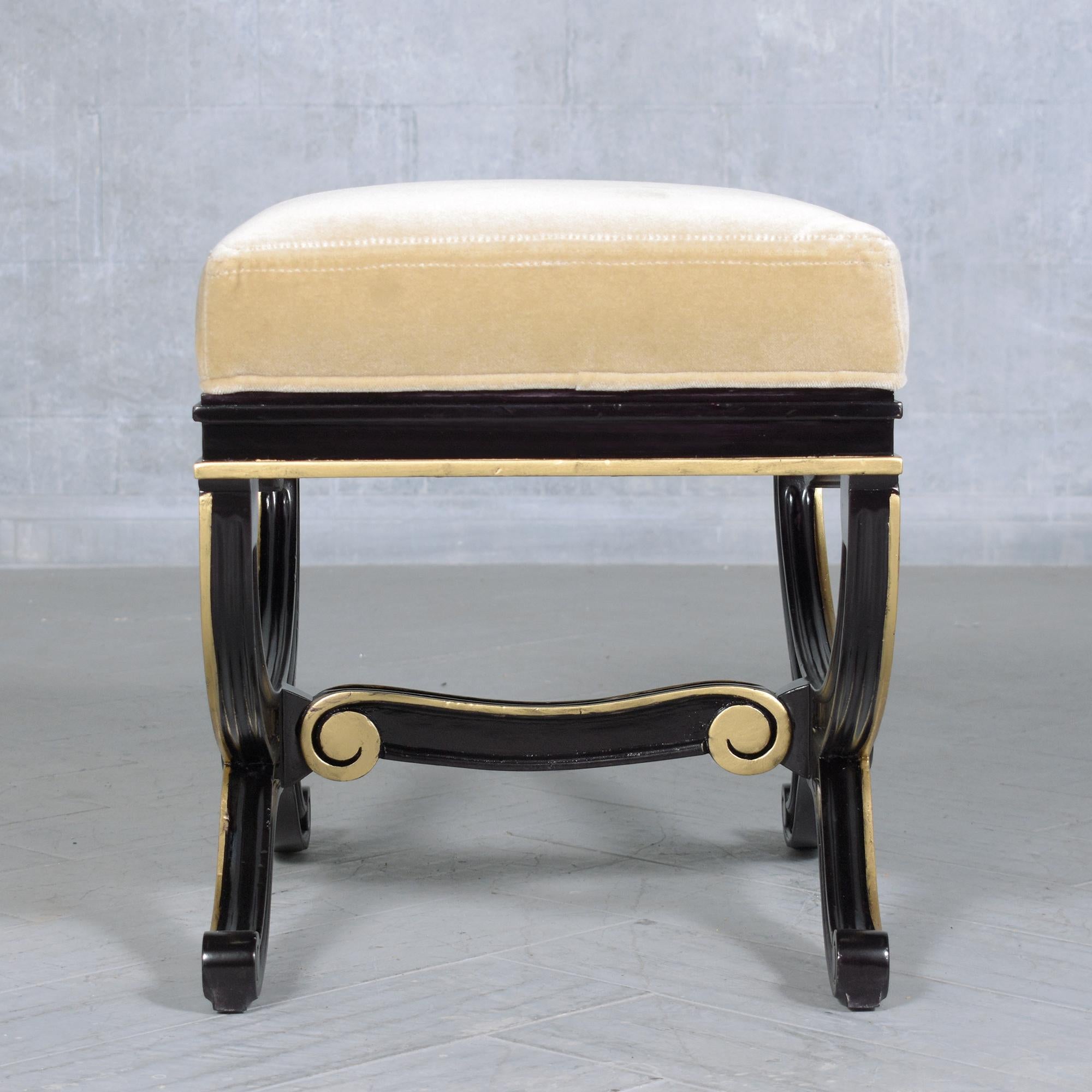Fully Restored Beige Mohair Velvet 1970s Vintage Regency Style Benches 5