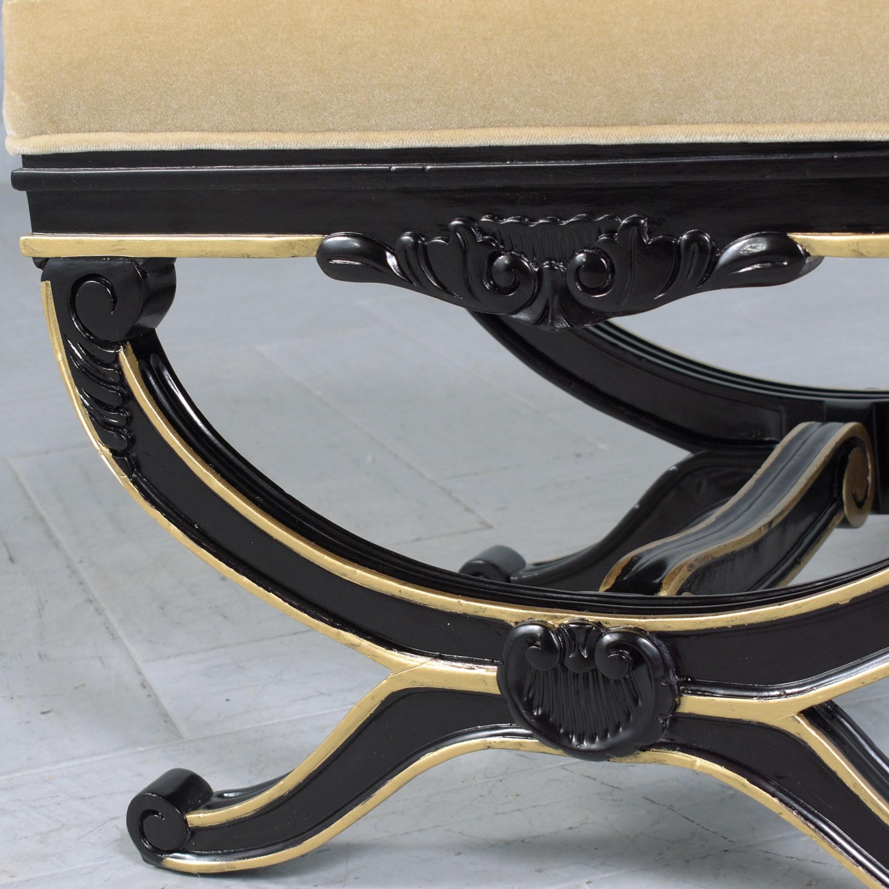 Fully Restored Beige Mohair Velvet 1970s Vintage Regency Style Benches 6