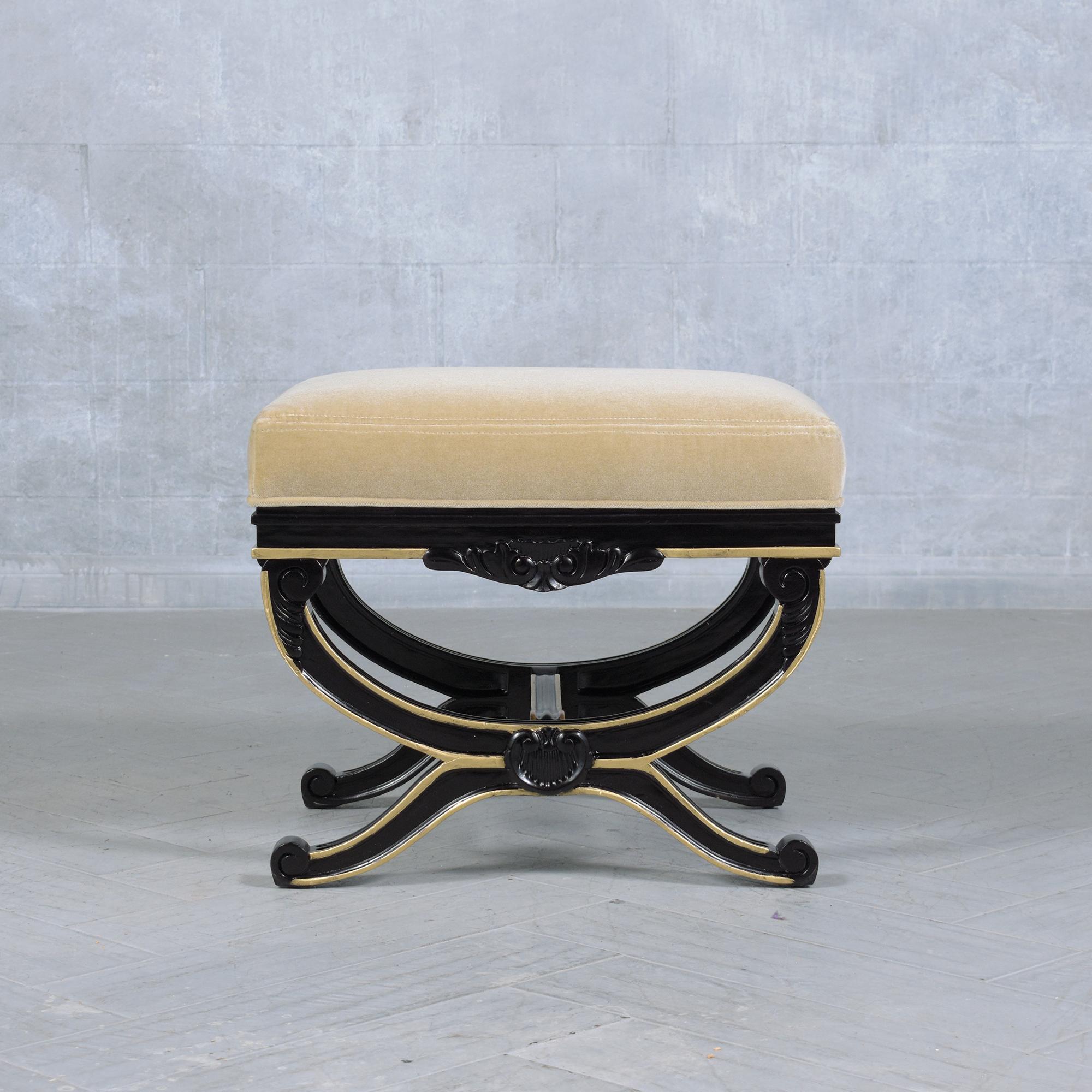 Fully Restored Beige Mohair Velvet 1970s Vintage Regency Style Benches 1
