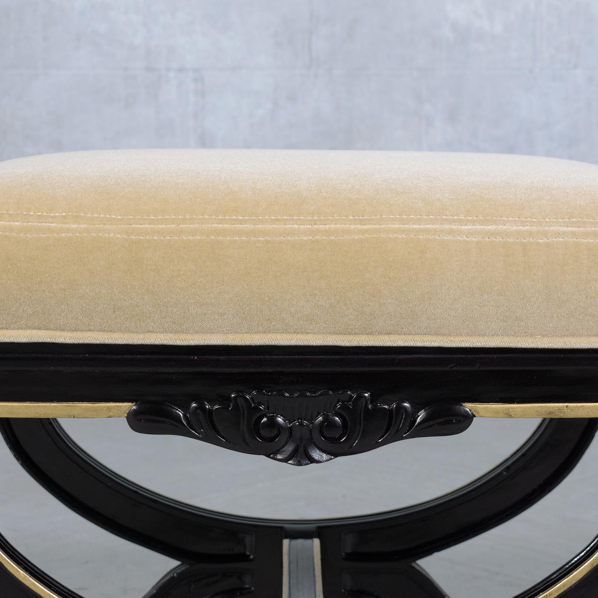 Fully Restored Beige Mohair Velvet 1970s Vintage Regency Style Benches 2
