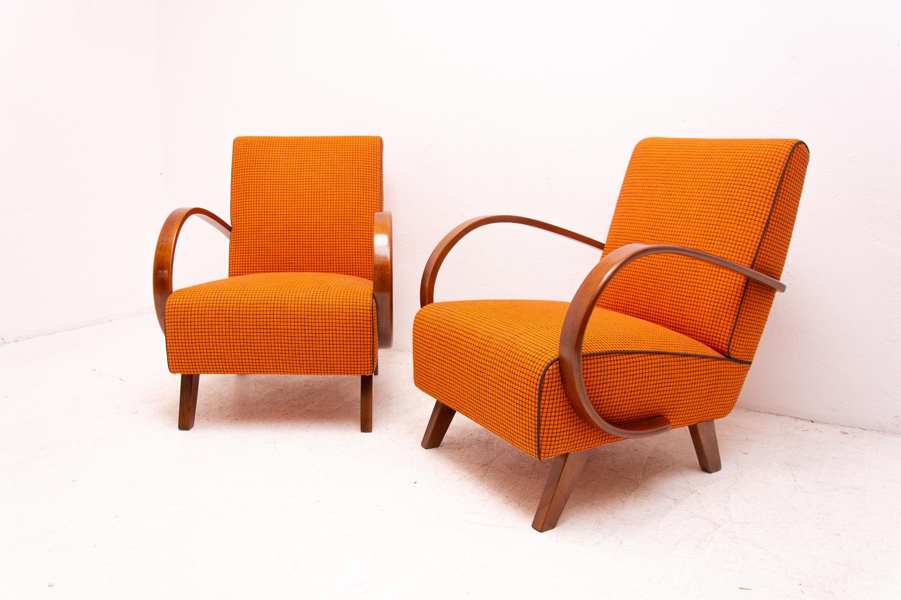 Fabric Fully Restored Bentwood Armchairs by Jindřich Halabala for UP Závody, 1950´s