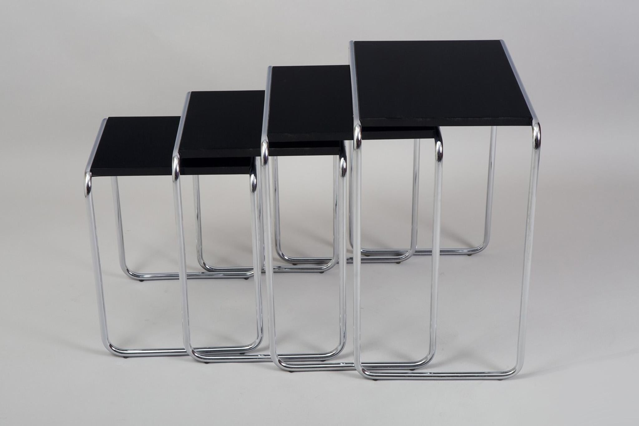 Bauhaus Fully Restored Black Nest Tables Made in the 1950s by Kovona, Czech Origin For Sale