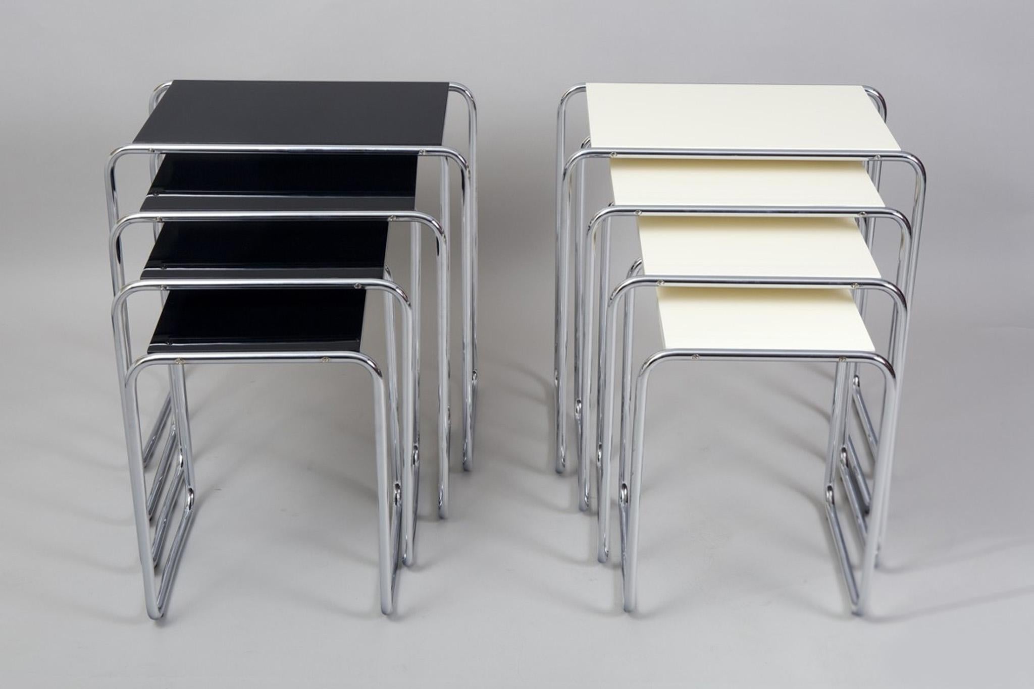 Steel Fully Restored Black Nest Tables Made in the 1950s by Kovona, Czech Origin For Sale