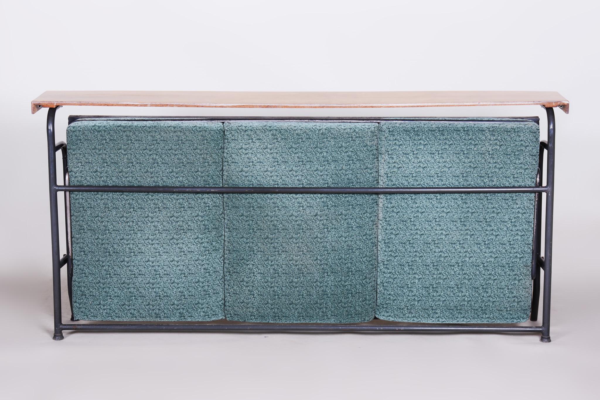 Fully Restored Blue Folding Sofa, Made 1930s in Czechia, Mid Century Modern For Sale 4