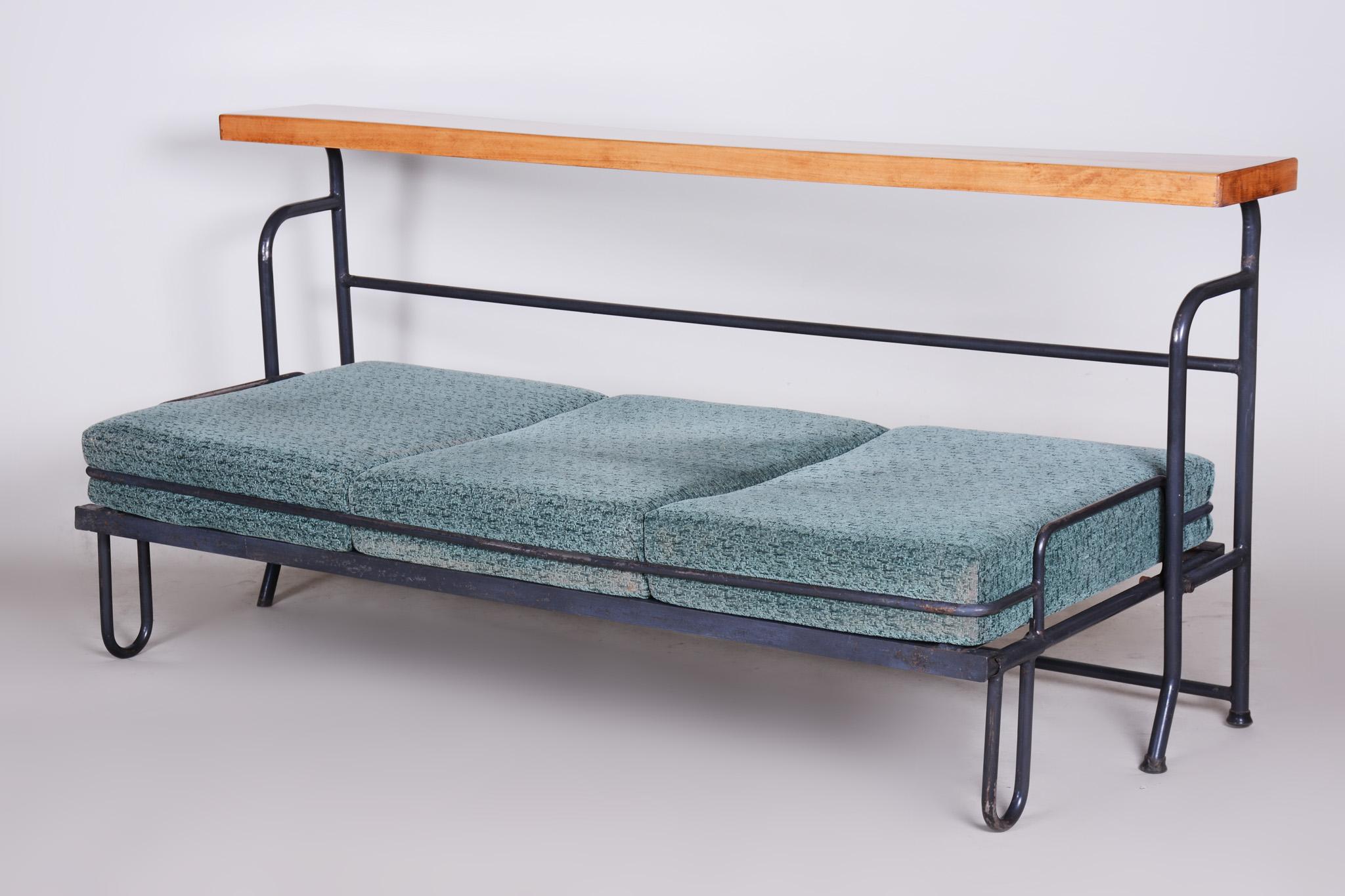 Fully Restored Blue Folding Sofa, Made 1930s in Czechia, Mid Century Modern For Sale 1