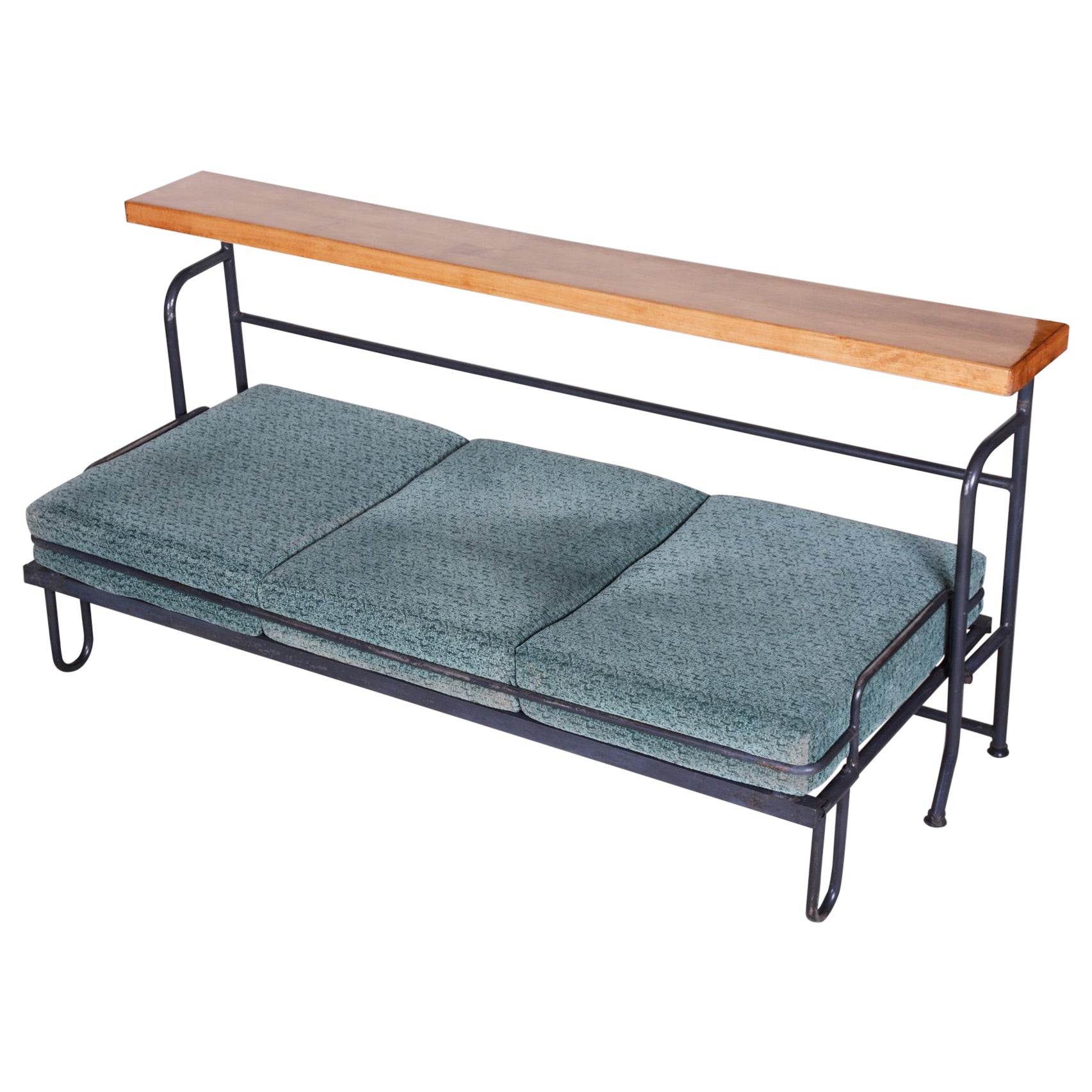 Fully Restored Blue Folding Sofa, Made 1930s in Czechia, Mid Century Modern