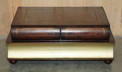 FULLY RESTORED BROWN LEATHER SCHOLARS STACK OF BOOKCASE COFFEE TABLE DRAWERs