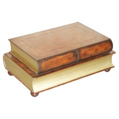 FULLY RESTORED BROWN LEATHER SCHOLARS STACK OF BOOKCASE COFFEE TABLE DRAWERs