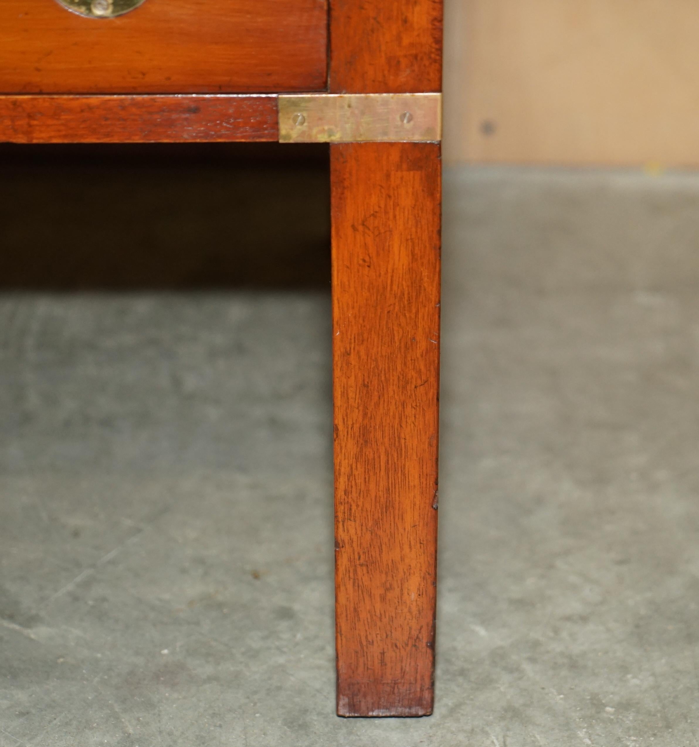 Fully Restored Burr Yew & Elm Brass Military Campaign 3 Drawer Coffee Table For Sale 5