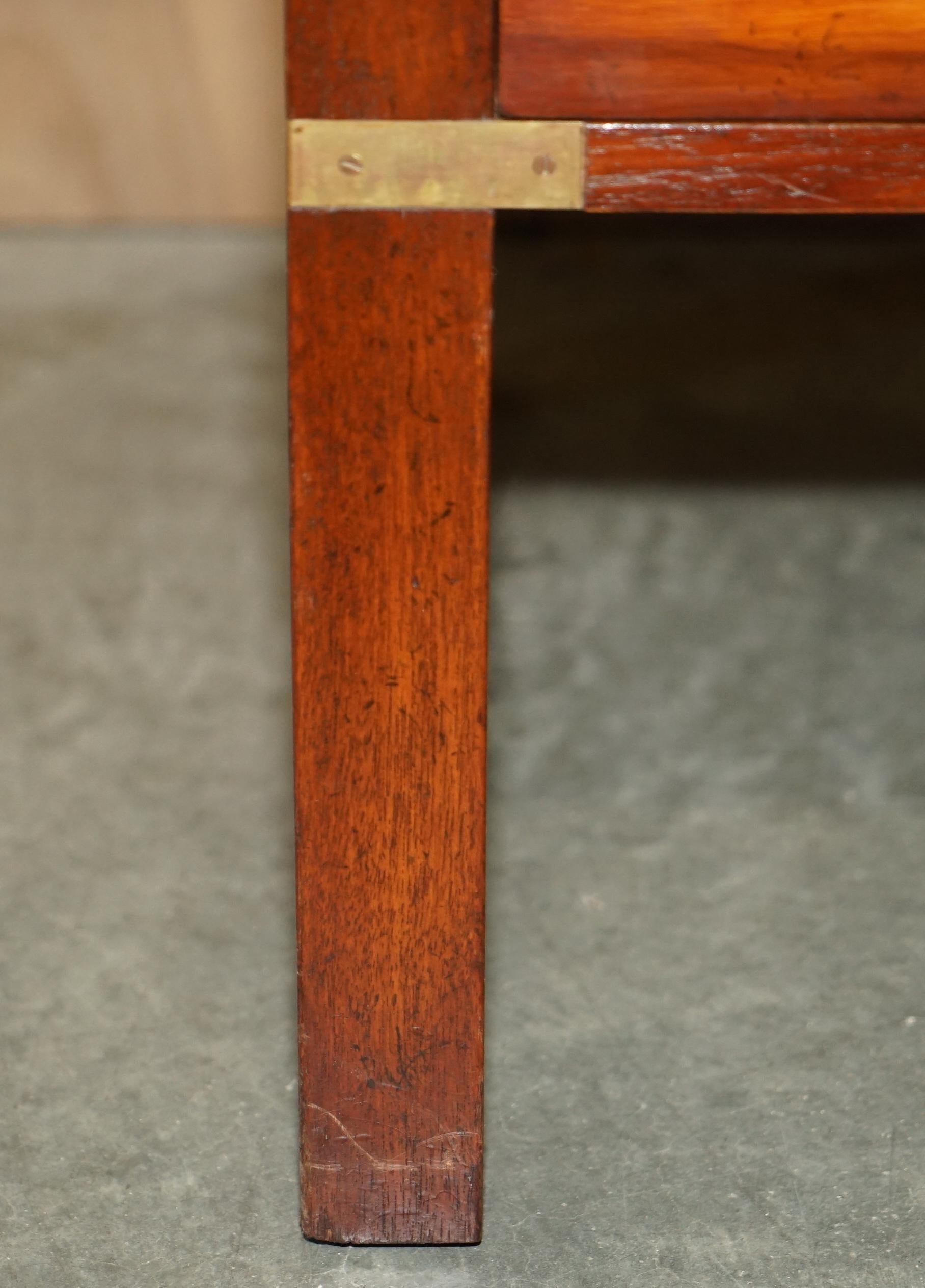 Fully Restored Burr Yew & Elm Brass Military Campaign 3 Drawer Coffee Table For Sale 1