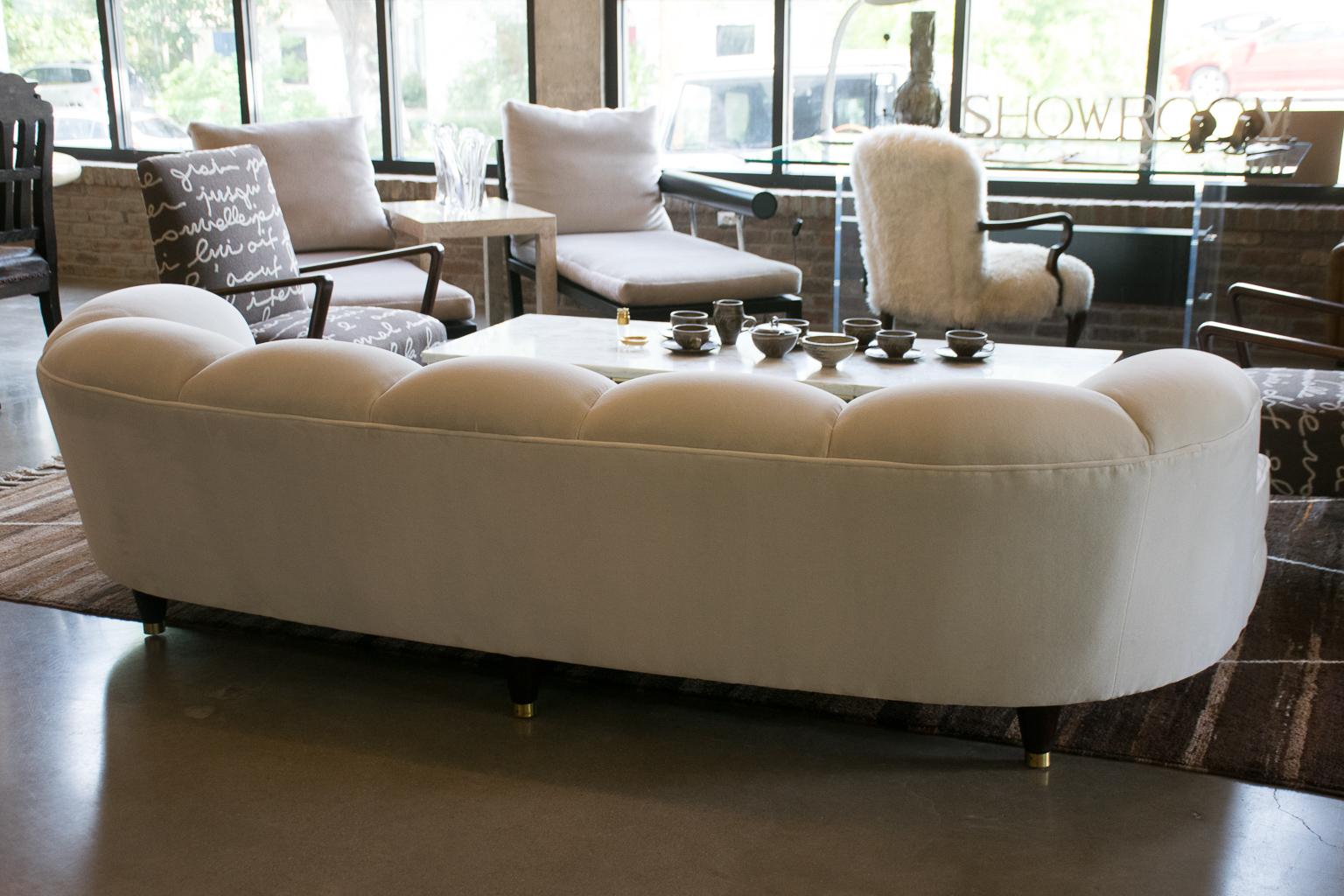 Fully Restored Channelled Sofa by Edward Wormley in Pale Gray or White, 1950s 3