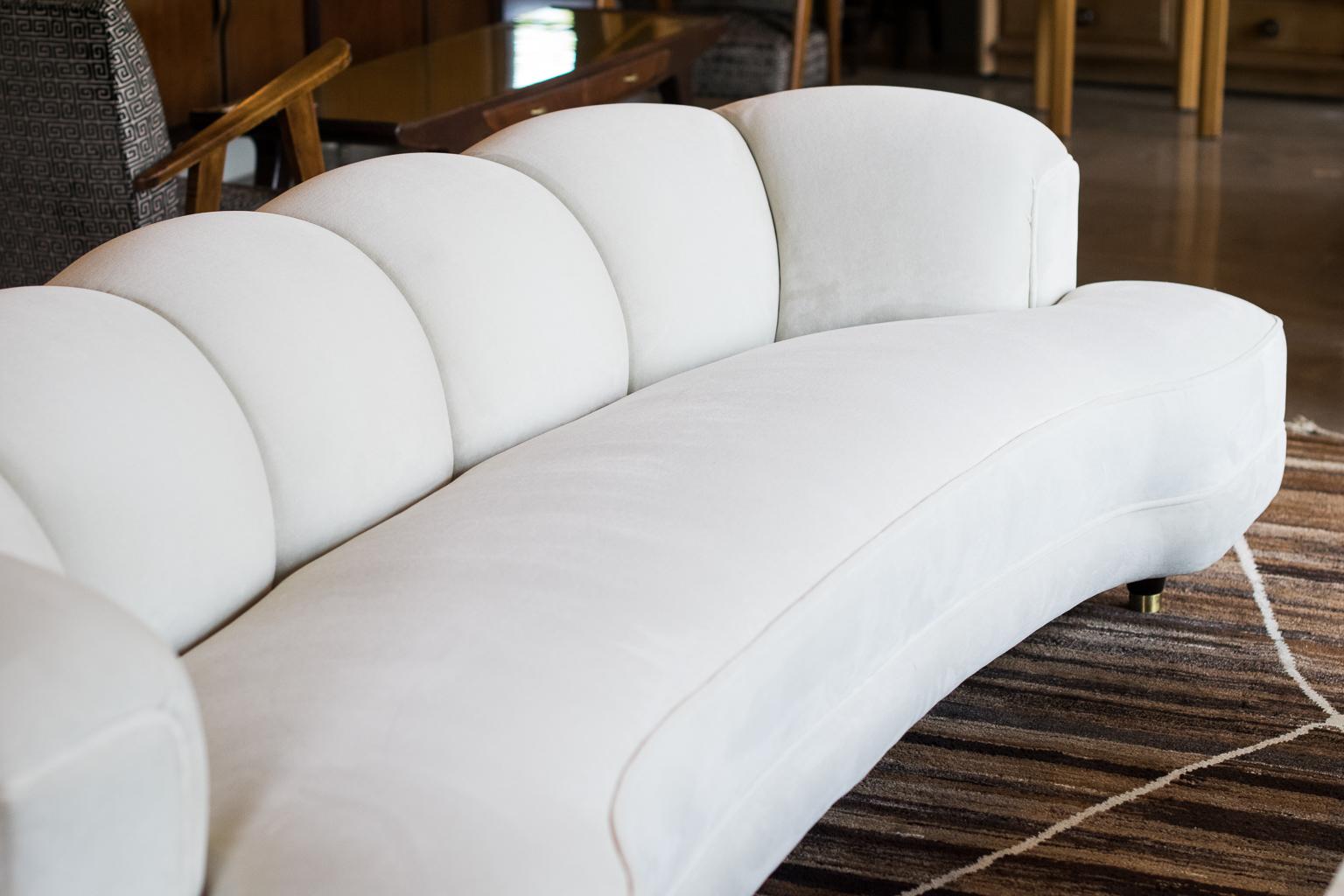 Fully Restored Channelled Sofa by Edward Wormley in Pale Gray or White, 1950s In Excellent Condition In Austin, TX