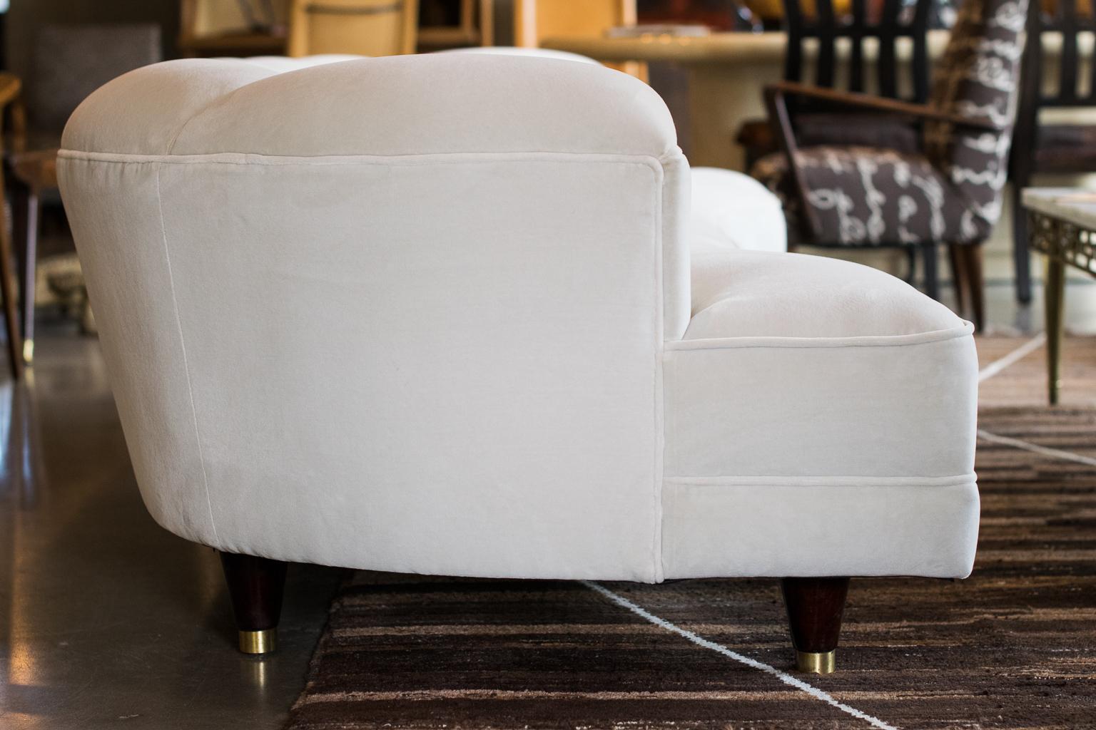 Velvet Fully Restored Channelled Sofa by Edward Wormley in Pale Gray or White, 1950s